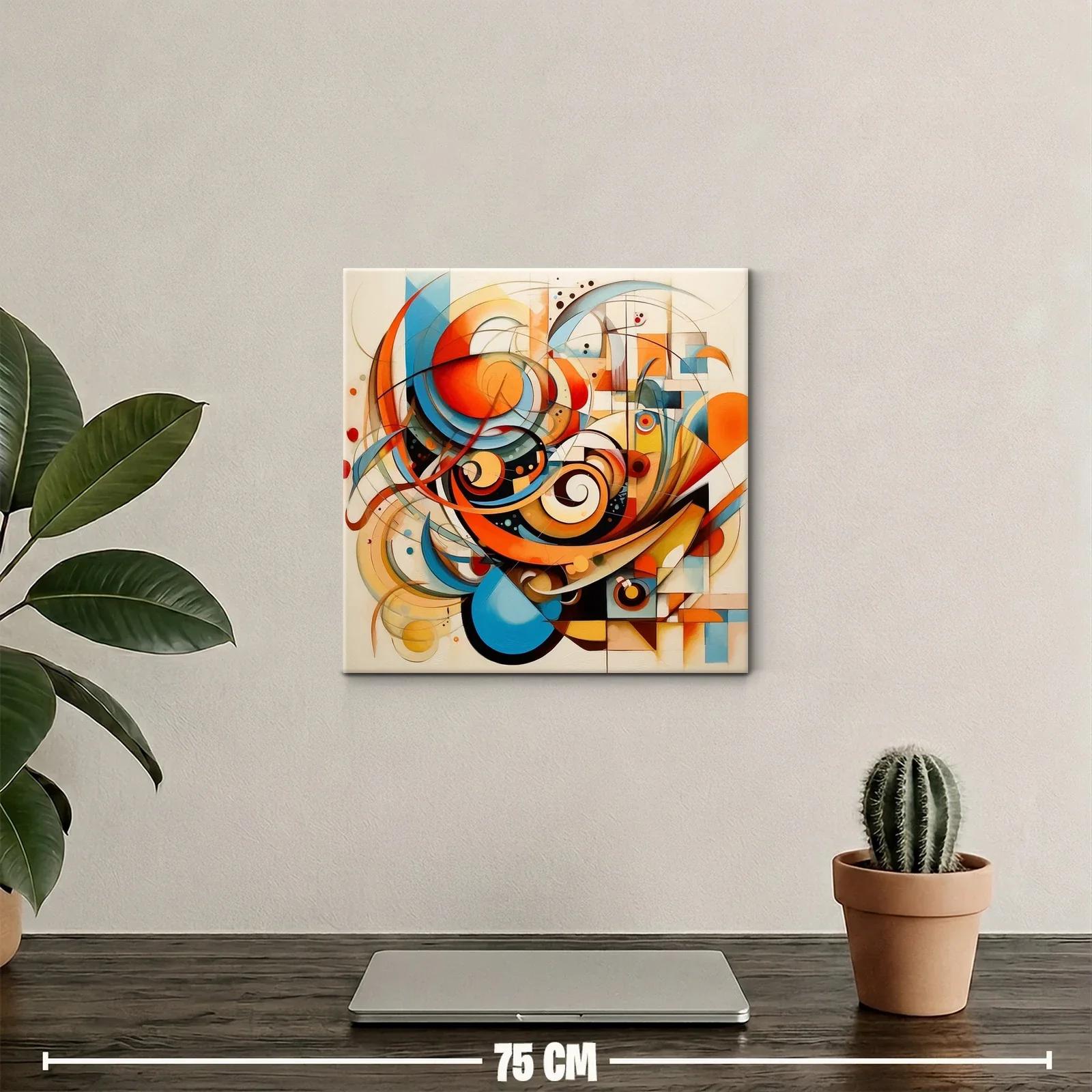 Cuadro abstracción geométrica en tonos cálidos y fríos — miniatura 2