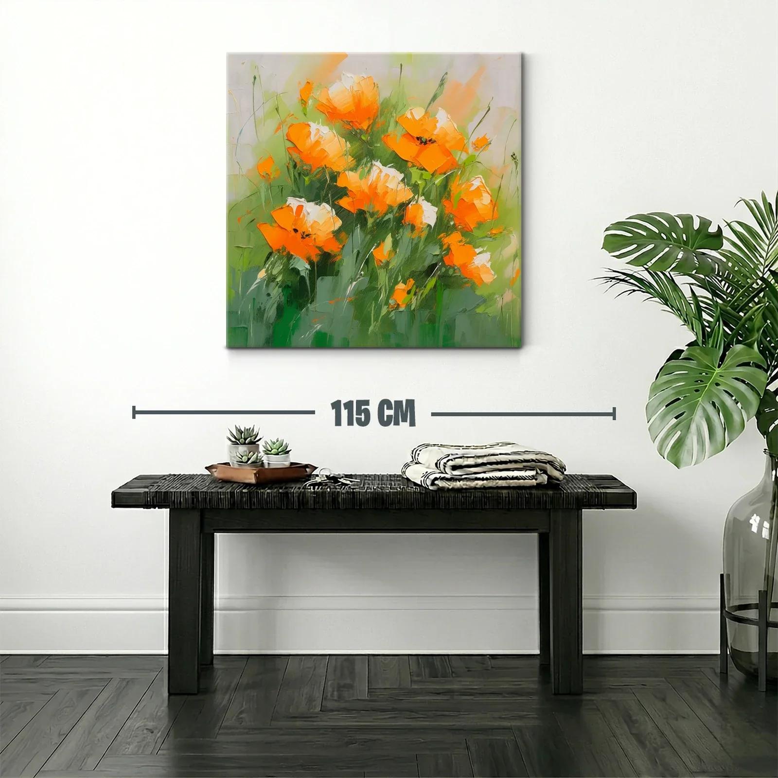 Cuadro con flores anaranjadas vibrantes y verde fresco — miniatura 2