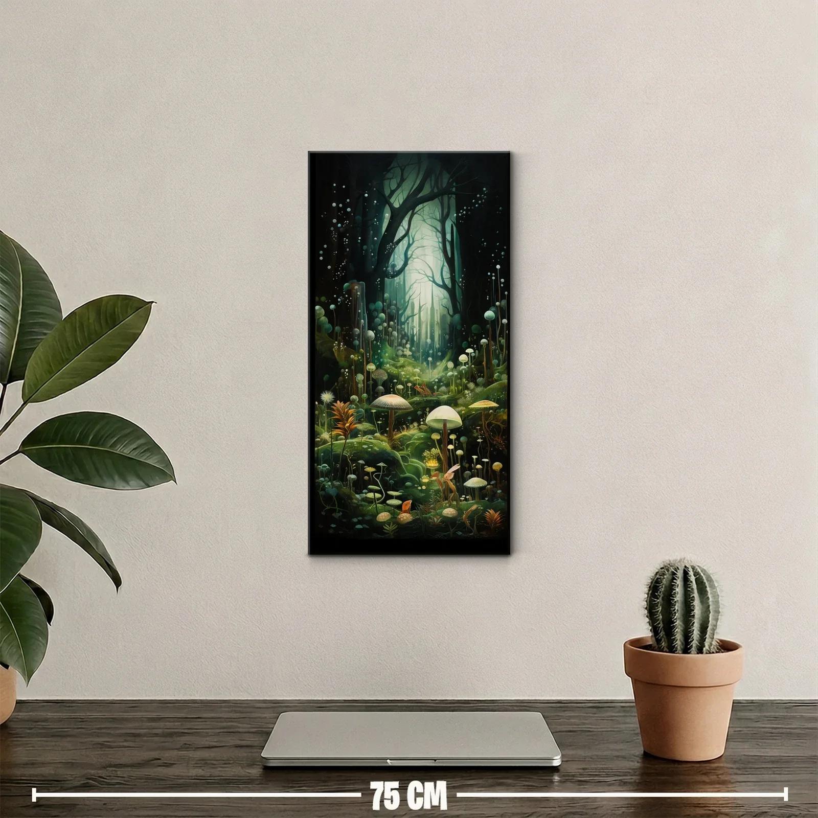 Cuadro bosque encantado con hongos claros entre el musgo — miniatura 2
