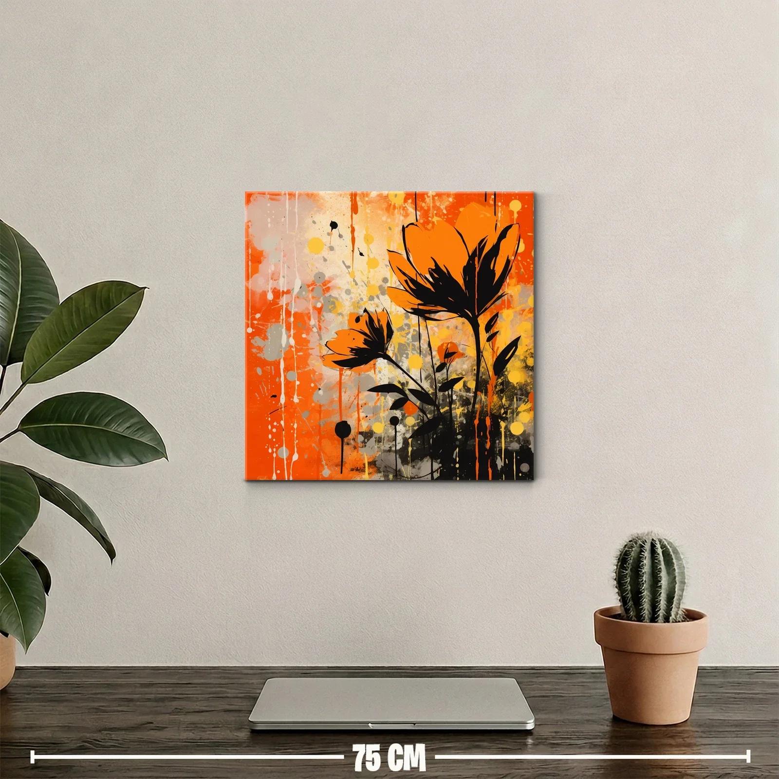Cuadro floral con vibrante contraste en tonos naranja y negro — miniatura 2