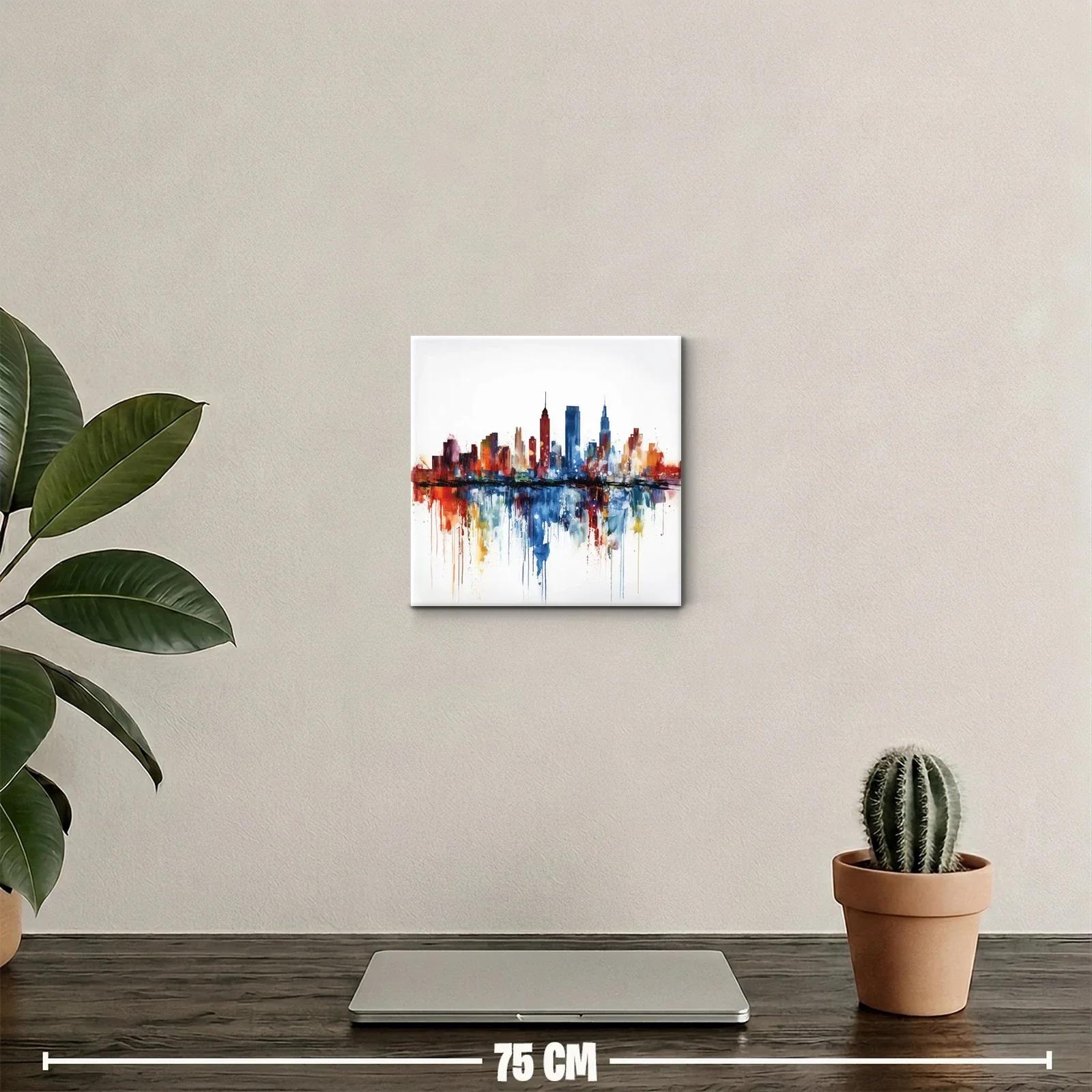 Ciudad vibrante con reflejos en tonos cálidos y fríos — miniatura 2
