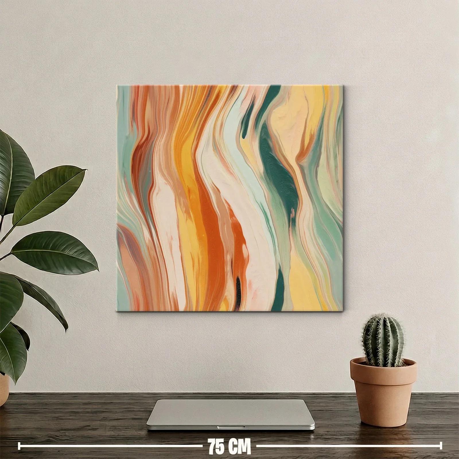 Cuadro abstracto con tonos cálidos y fríos fluidos — miniatura 2