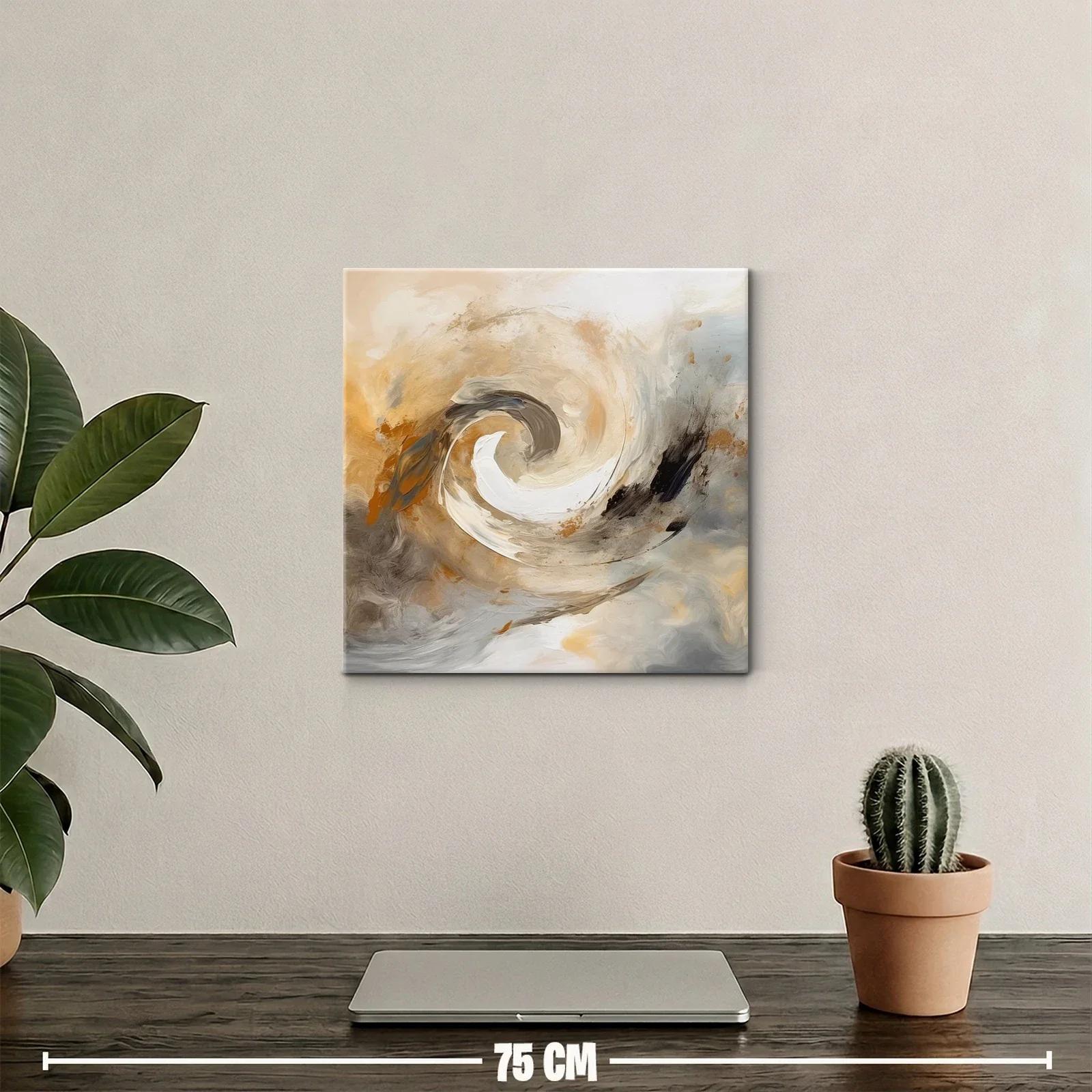 Cuadro abstracto en tonos tierra y gris con movimiento dinámico — miniatura 2
