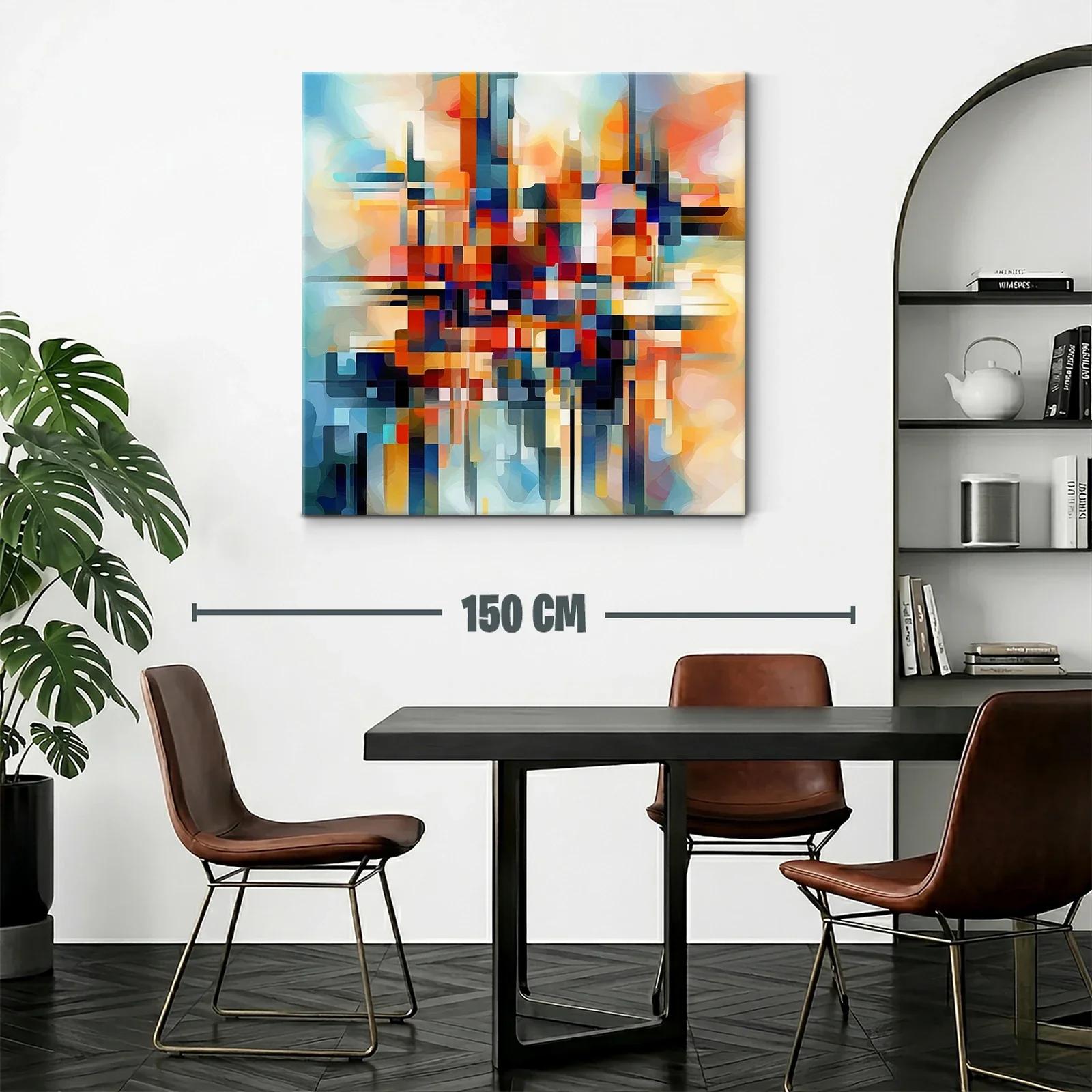 Cuadro abstracto geométrico en tonos vibrantes y cálidos — miniatura 2