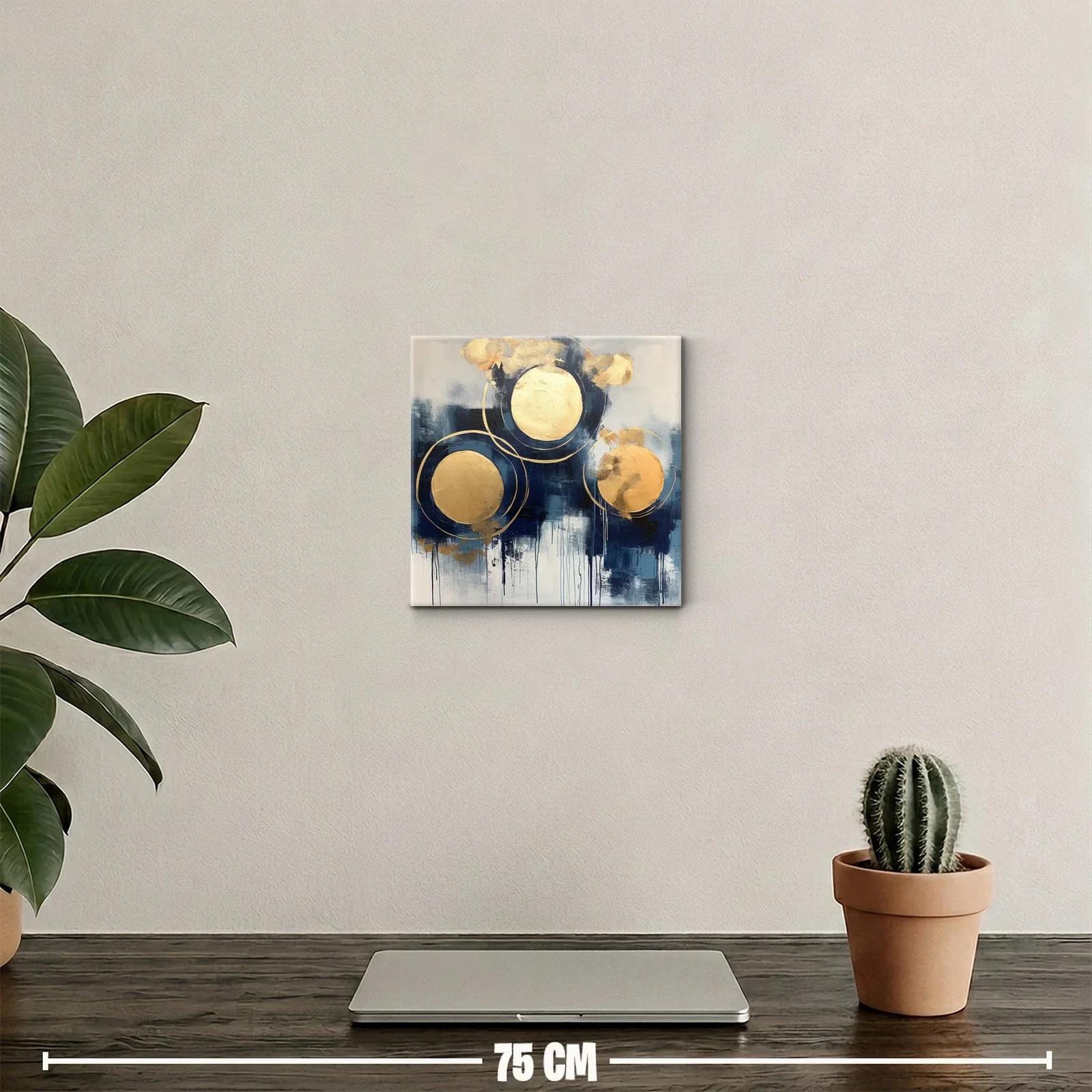 Cuadro decorativo con círculos dorados y fondo azul — miniatura 2