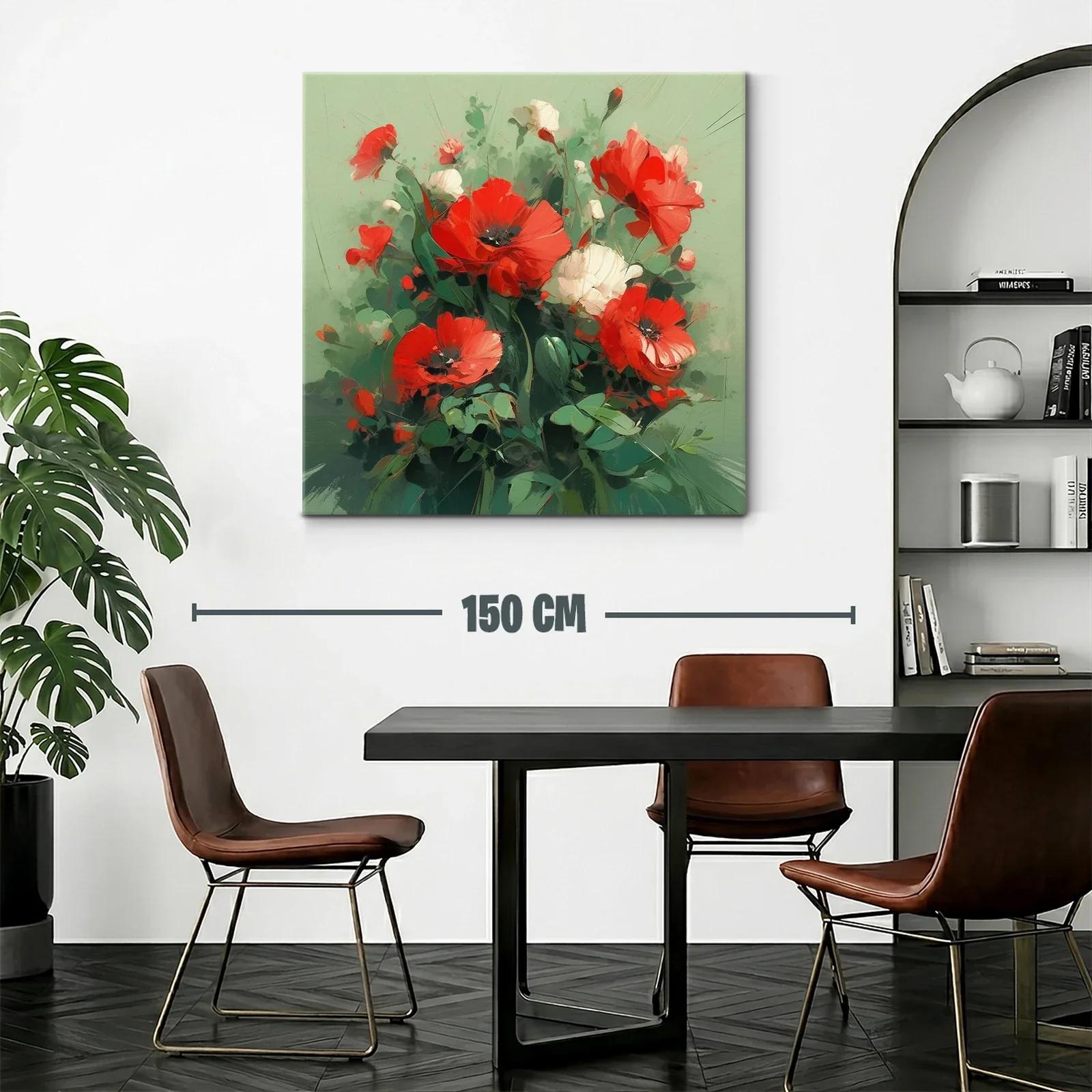 Ramo vibrante de amapolas rojas y blancas sobre fondo verde — miniatura 2