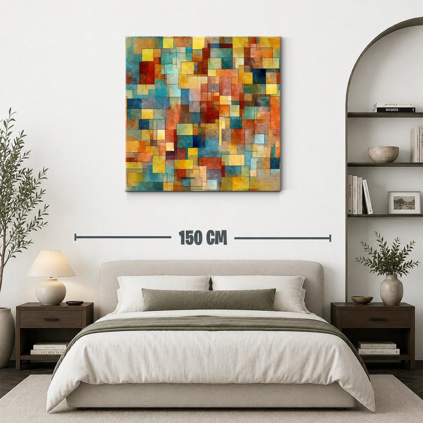 Cuadro abstracto con composición geométrica en tonos cálidos — miniatura 3