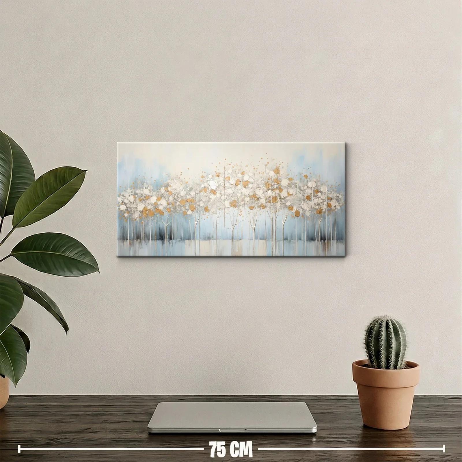 Cuadro flores silvestres blancas y doradas con fondo brumoso — miniatura 2