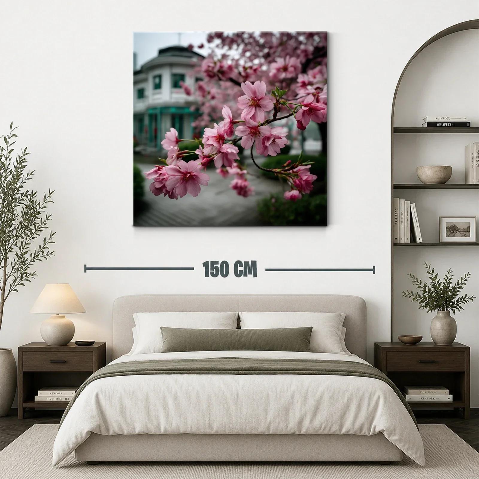 Rama de flores rosas con fondo urbano suave — miniatura 3