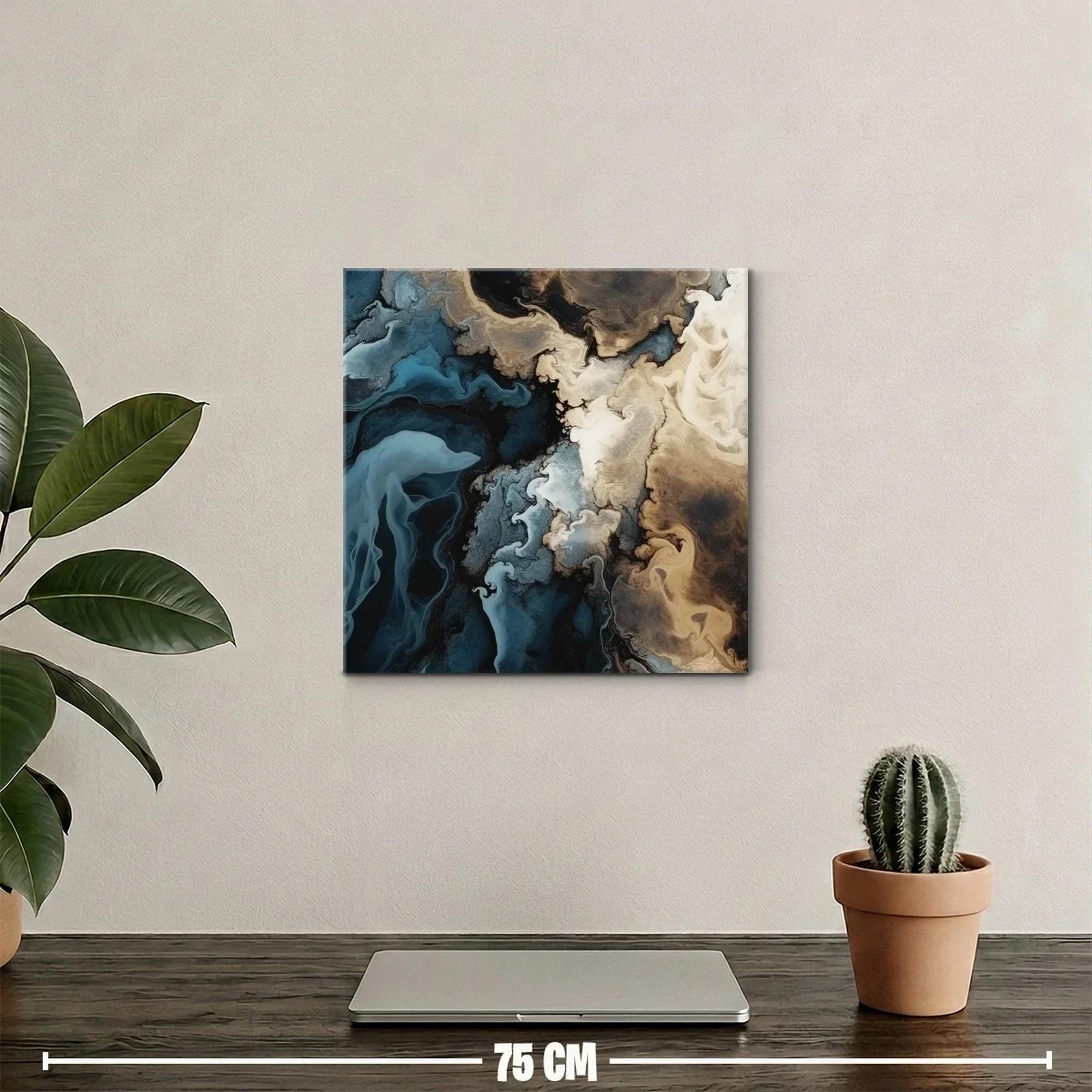 Cuadro abstracto con tonos tierra y azul profundo — miniatura 2