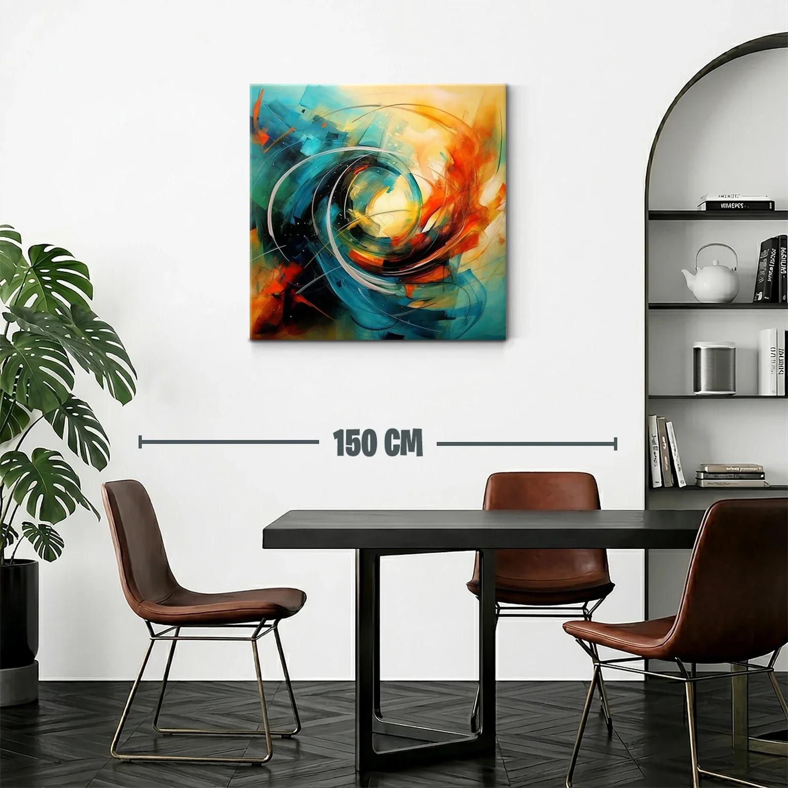Cuadro abstracto con energía vibrante y dinámica en azul y naranja — miniatura 2