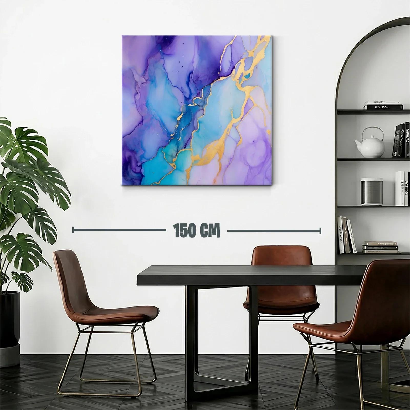Cuadro abstracto con tonos azules y violetas y toques dorados — miniatura 2