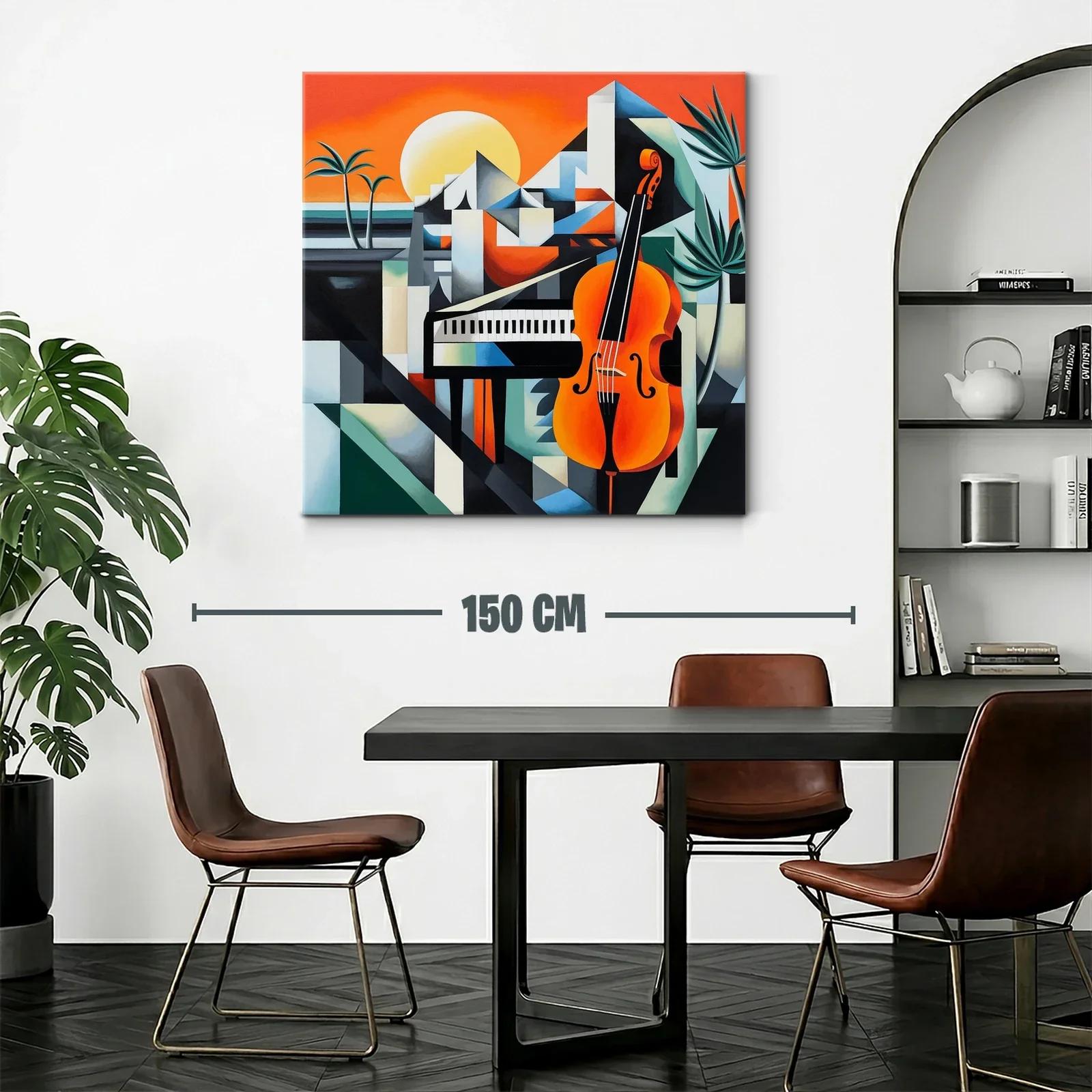 Cuadro moderno con piano y violonchelo en tonos vibrantes — miniatura 2