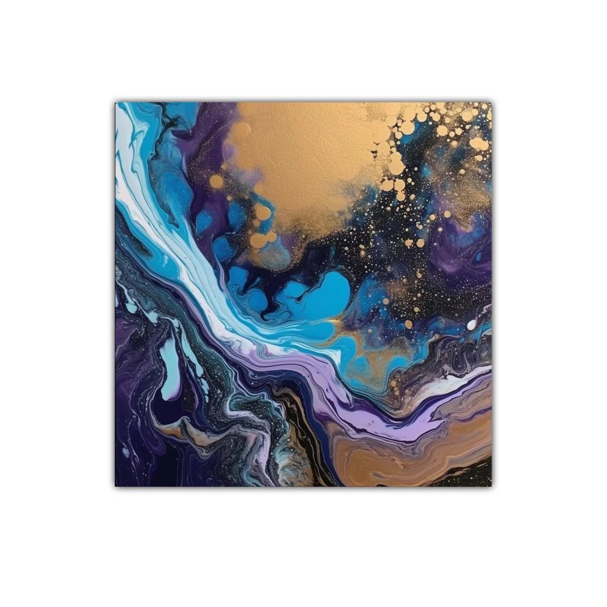 Composición abstracta en tonos azulados y dorados vibrantes — miniatura 1