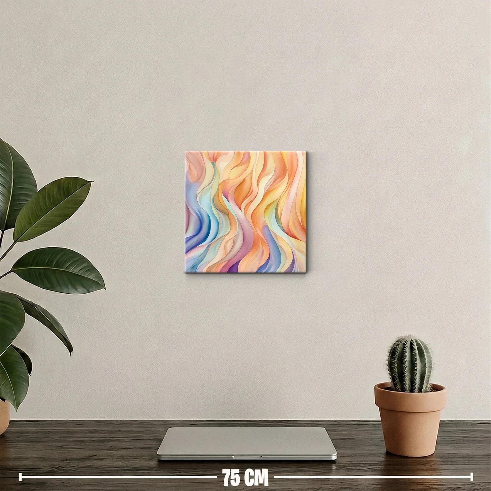 Cuadro abstracto en tonos cálidos y fríos con movimiento fluido — miniatura 2