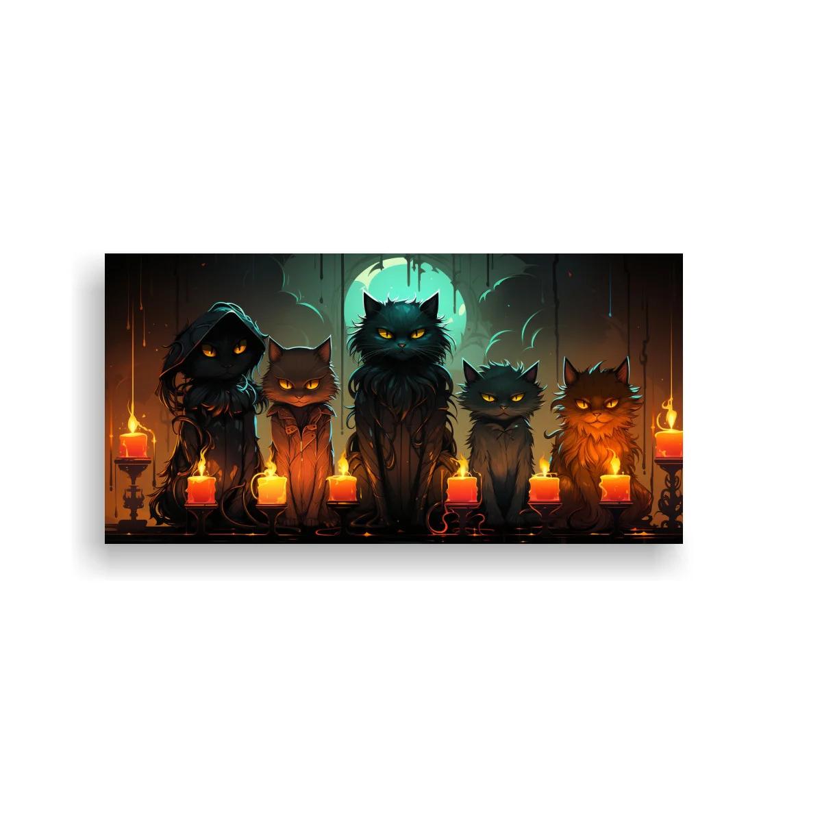 Cuadro grupo de gatos negros con capucha negra y velas — imagen principal