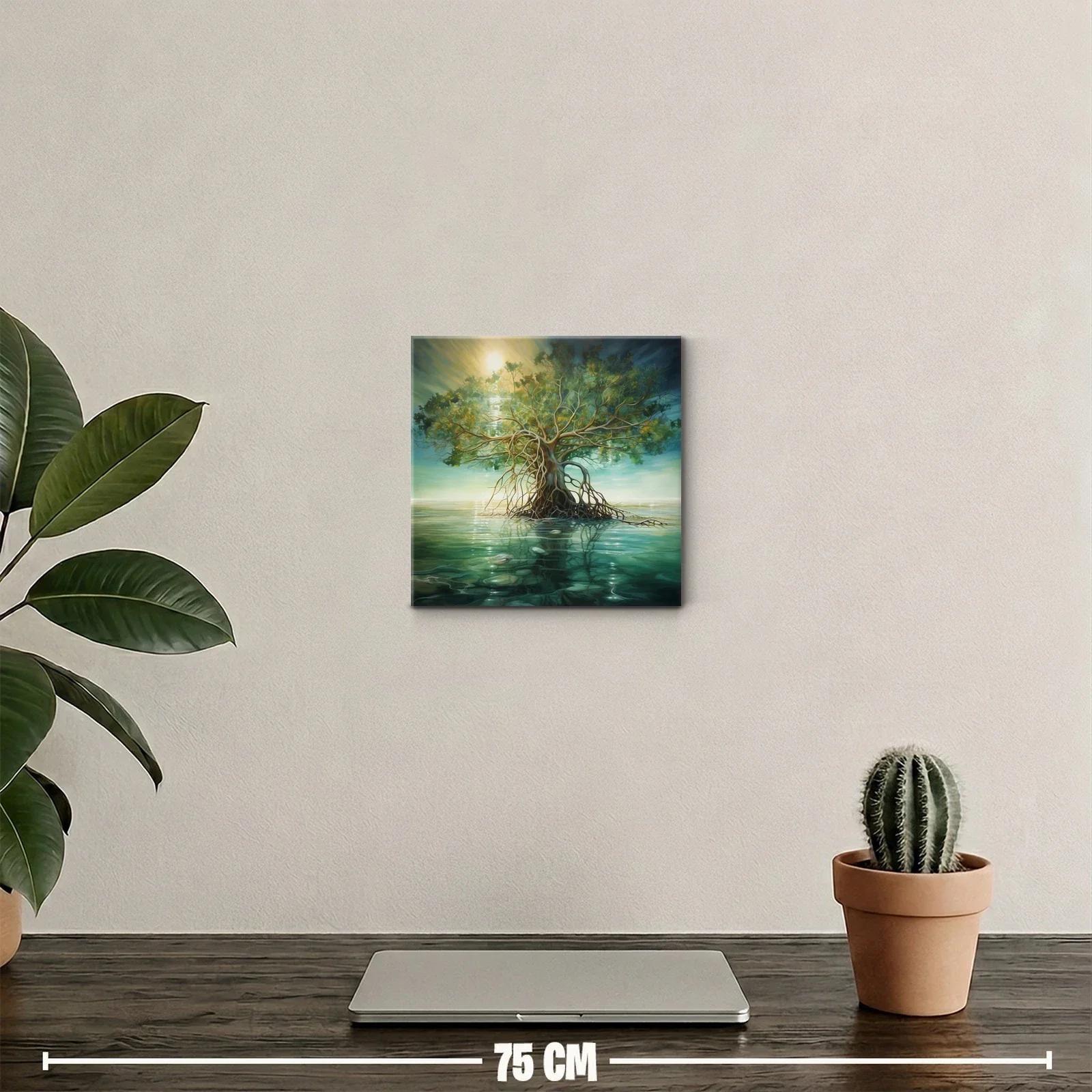 Árbol solitario sobre aguas tranquilas en tonos naturales — miniatura 2