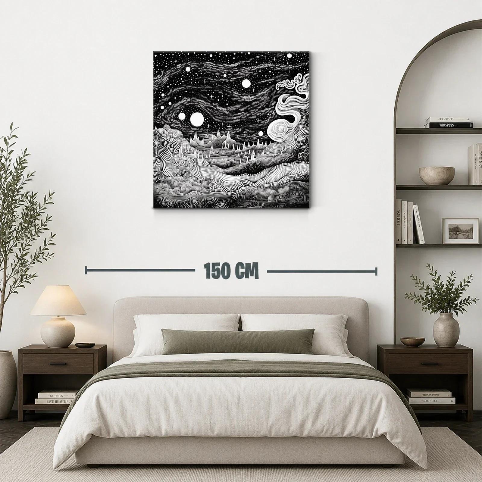 Paisaje cósmico en blanco y negro con formas onduladas — miniatura 3