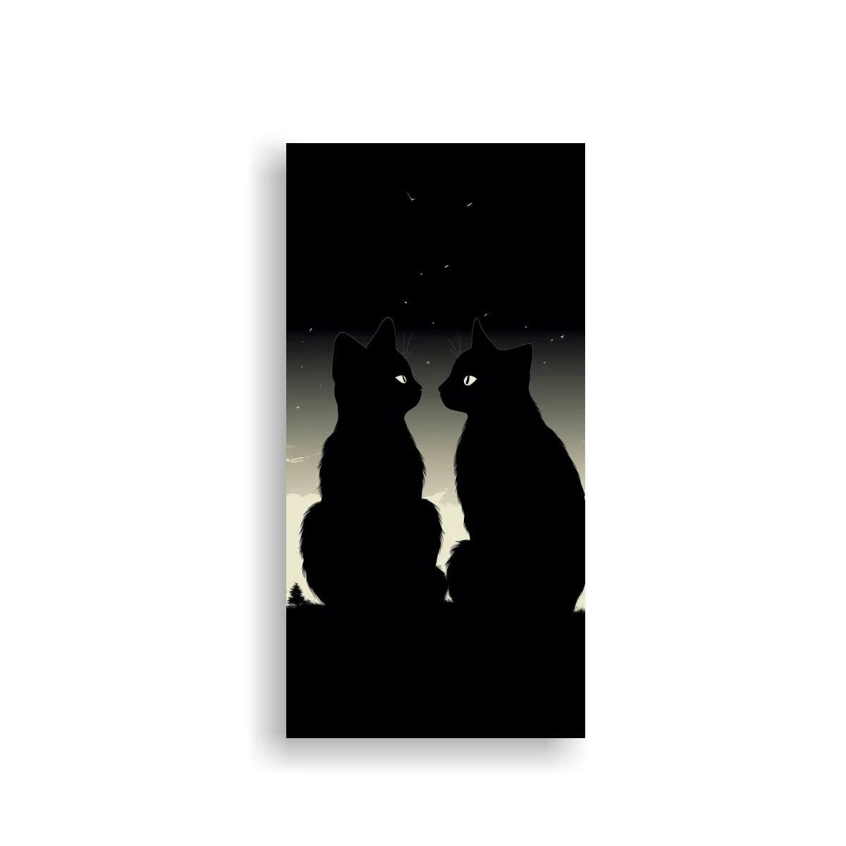 Cuadro dos gatos negros en silueta con ojos brillantes — imagen principal