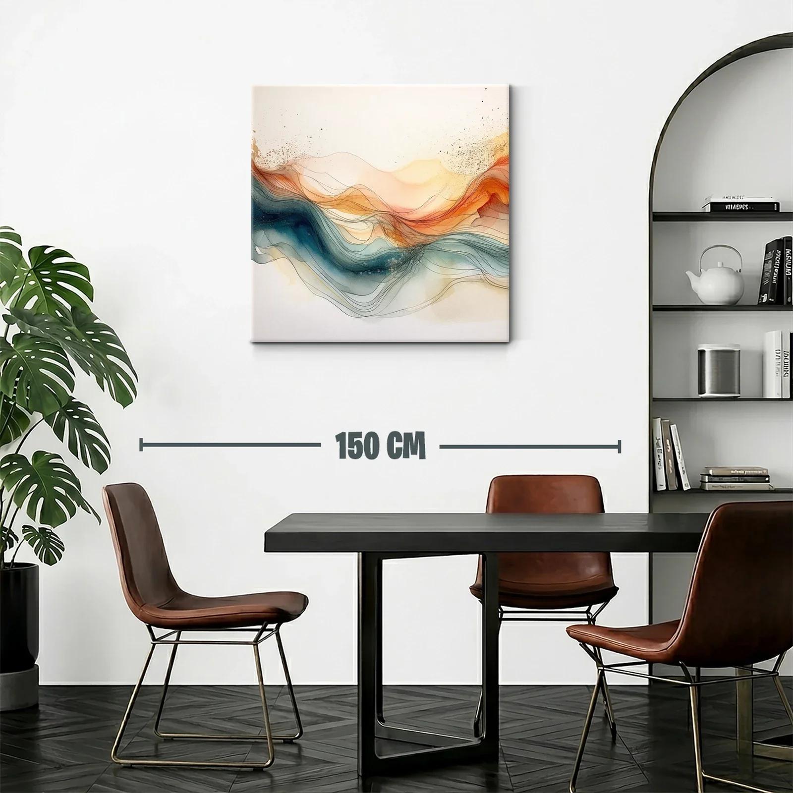 Cuadro abstracto con líneas fluidas y tonos cálidos y fríos — miniatura 2
