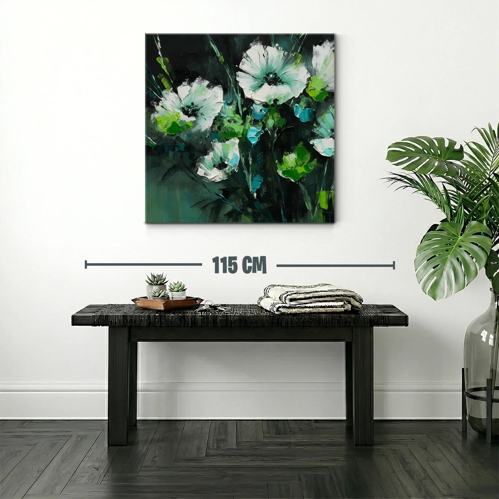 Cuadro floral con tonos verdes y blancos vibrantes — miniatura 2