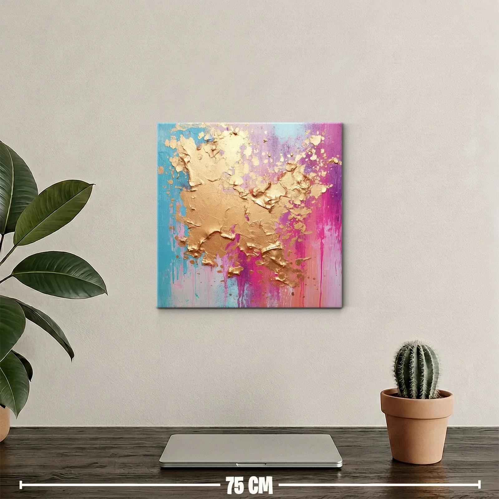 Cuadro abstracto con texturas doradas y tonos vibrantes — miniatura 2