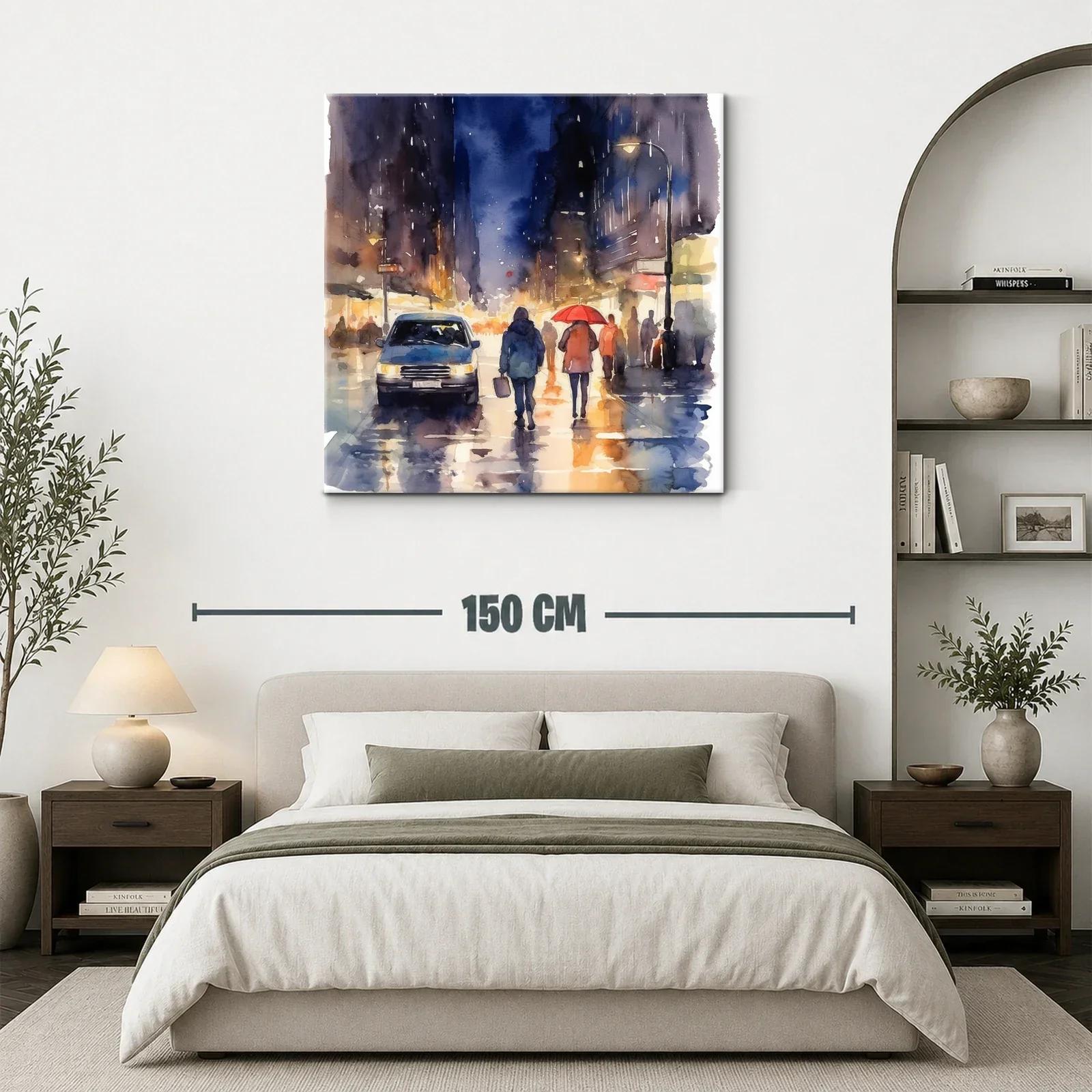 Atardecer lluvioso en ciudad con luces y siluetas urbanas — miniatura 3