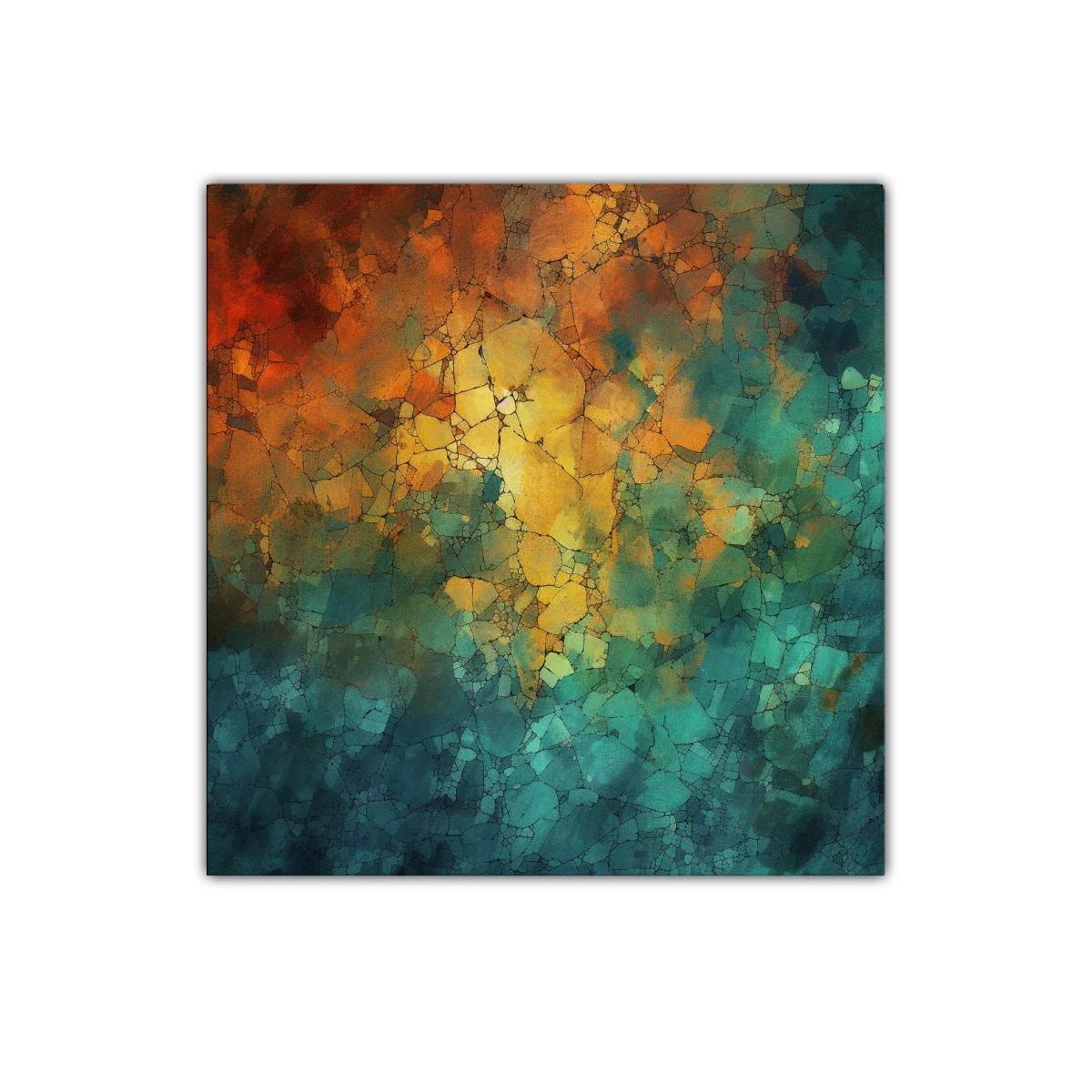 Cuadro abstracto con tonos cálidos y fríos entrelazados — imagen principal