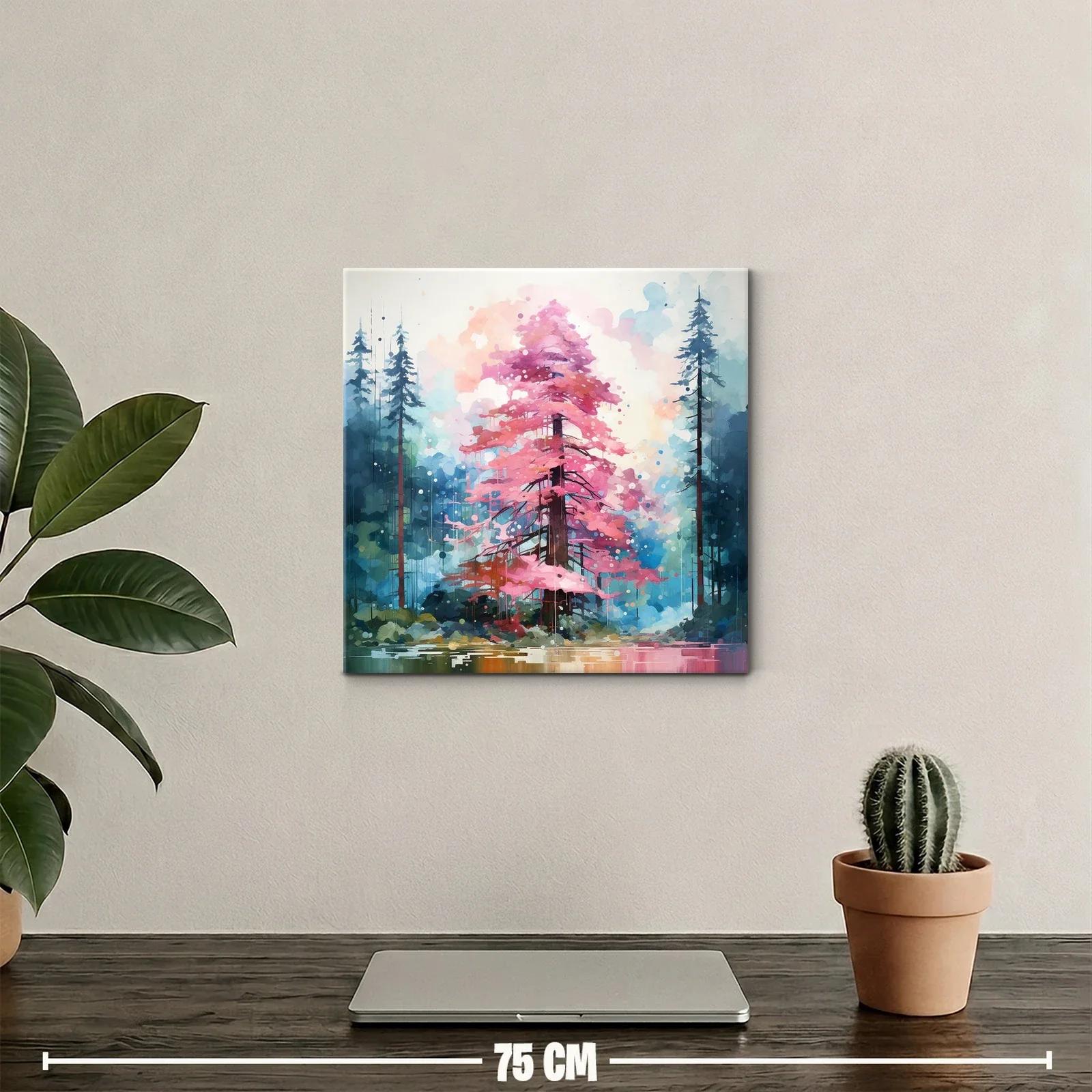 Árbol rosa entre coníferas en bosque mágico — miniatura 2