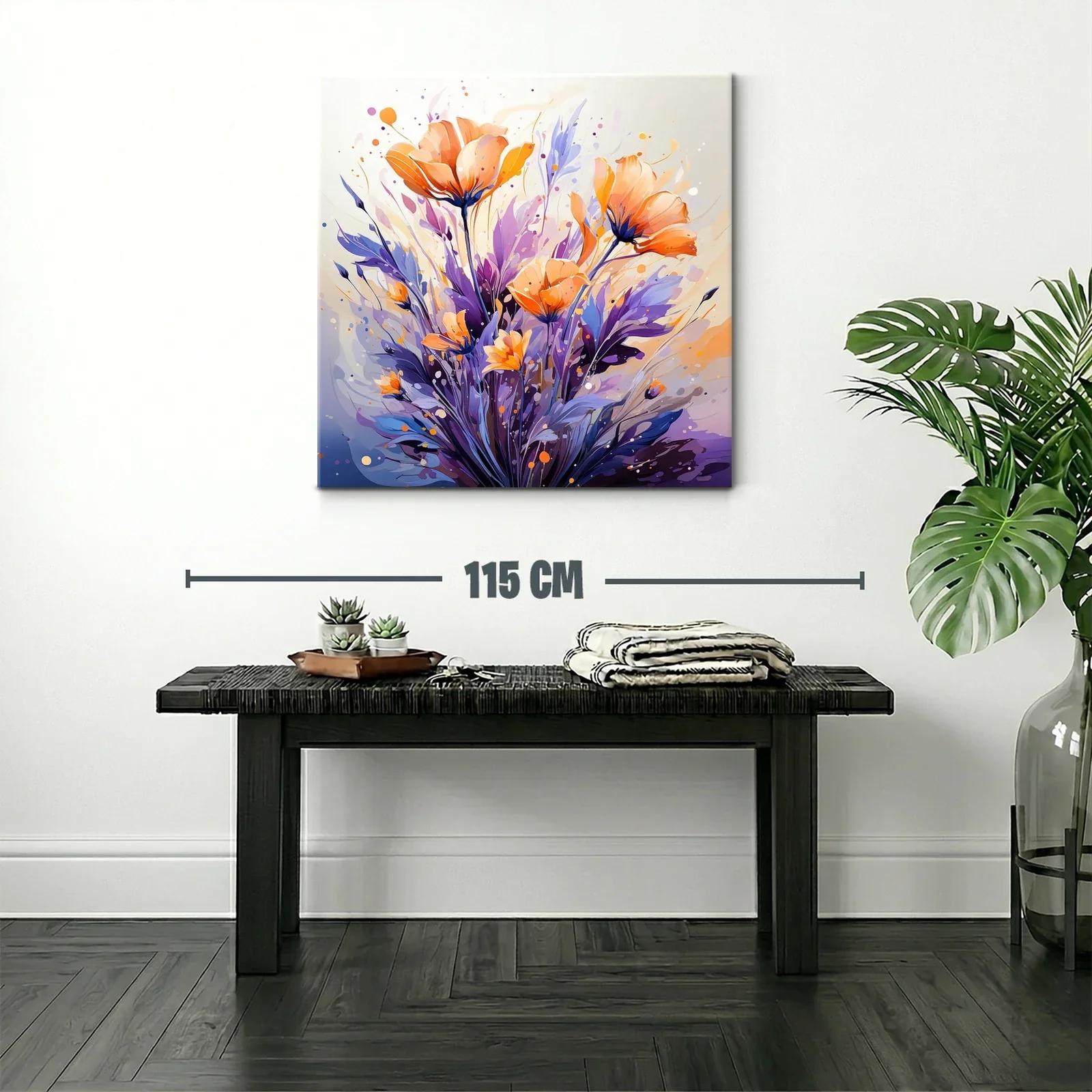 Cuadro moderno con flores en tonos naranja y púrpura — miniatura 2