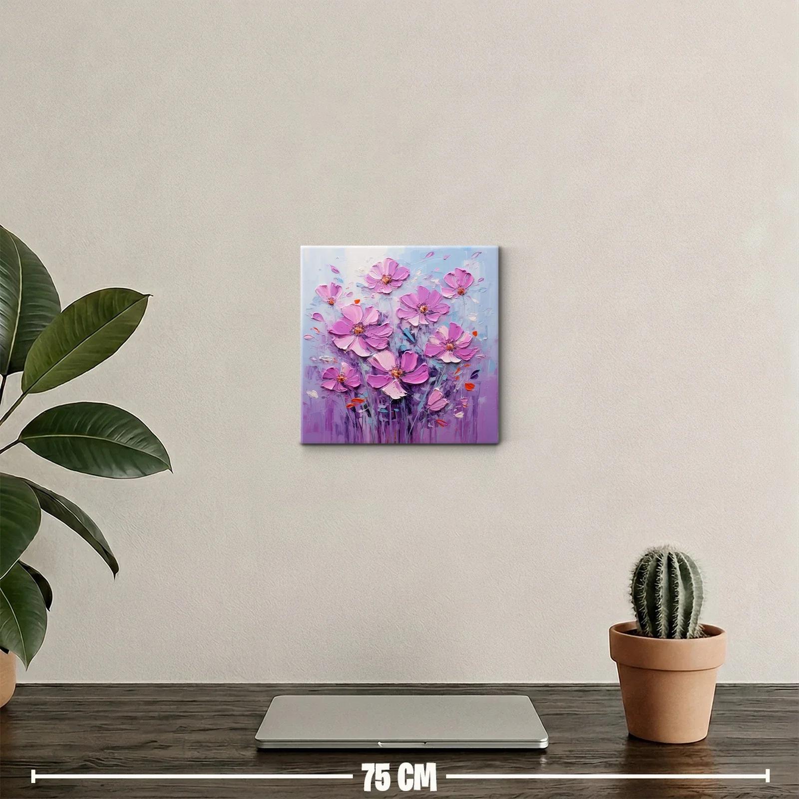 Cuadro flores rosas con toques de color vibrante — miniatura 2