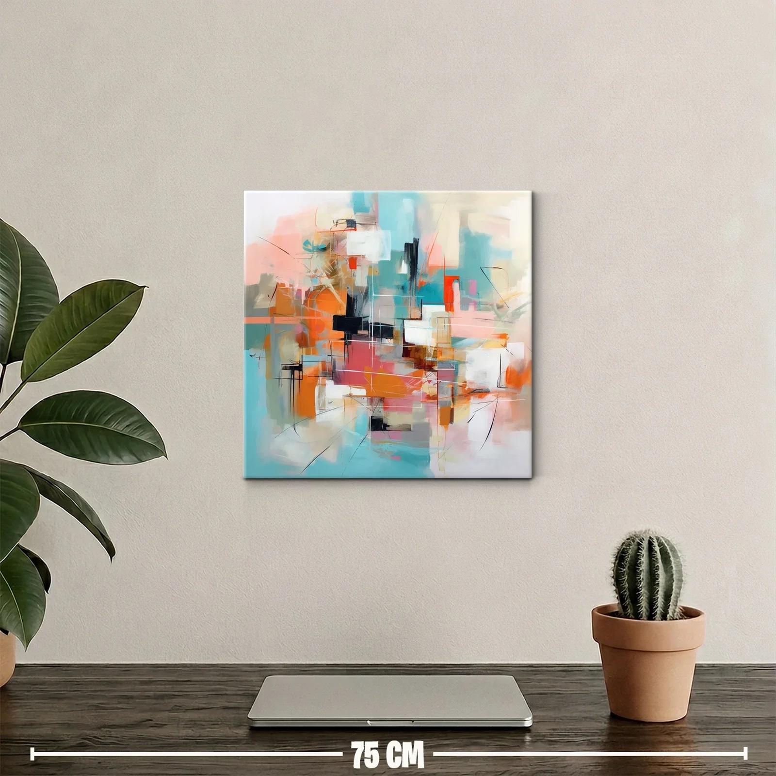 Cuadro abstracto con tonos cálidos y fríos en armonía — miniatura 2