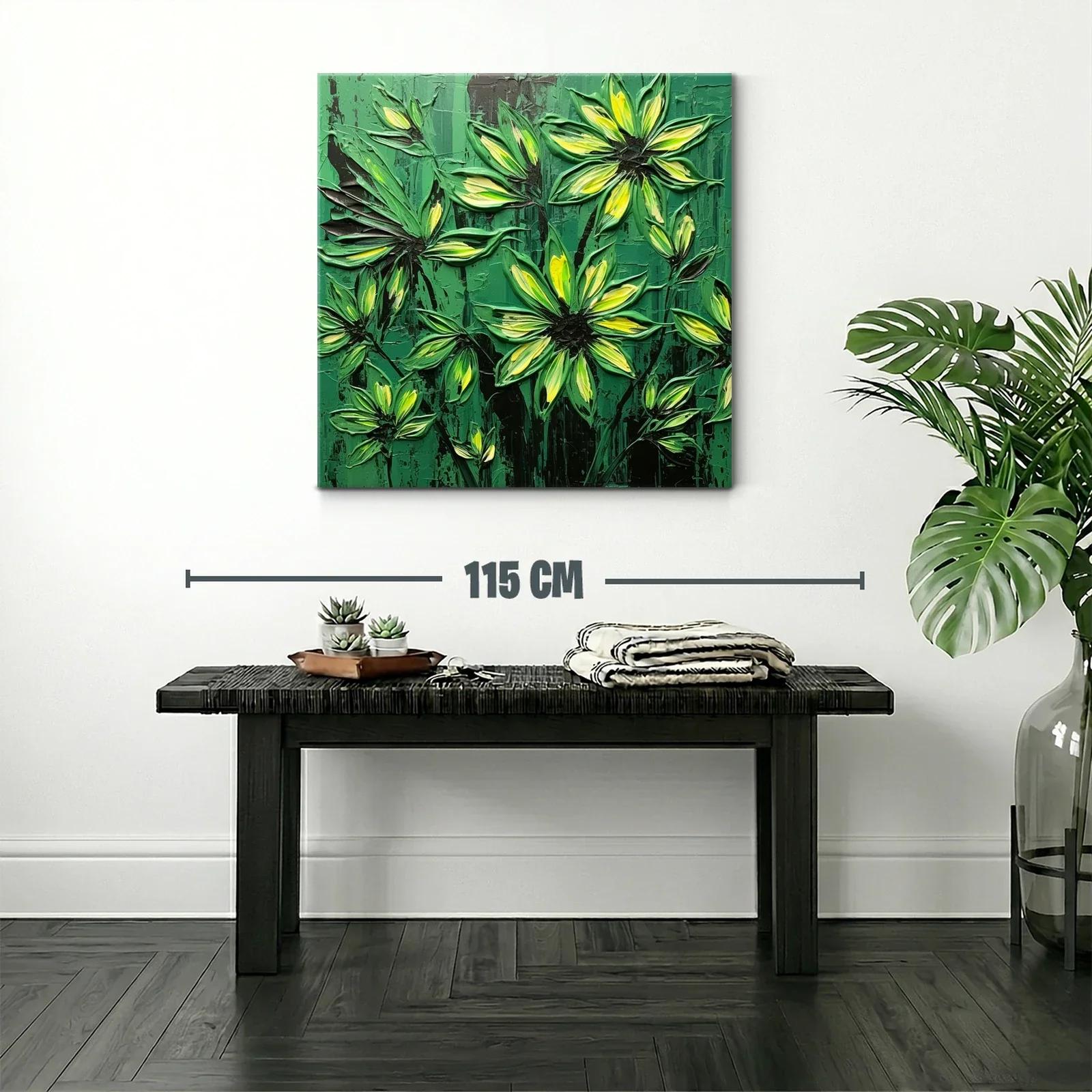 Cuadro floral con vibrantes tonos verdes y amarillos — miniatura 2