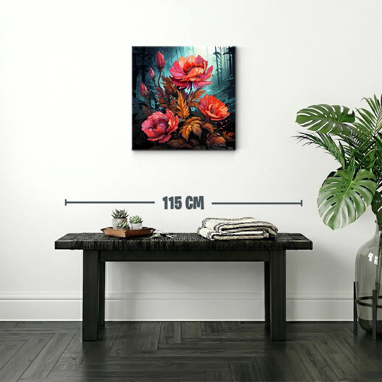 Flores vibrantes en contraste con bosque nocturno — miniatura 2