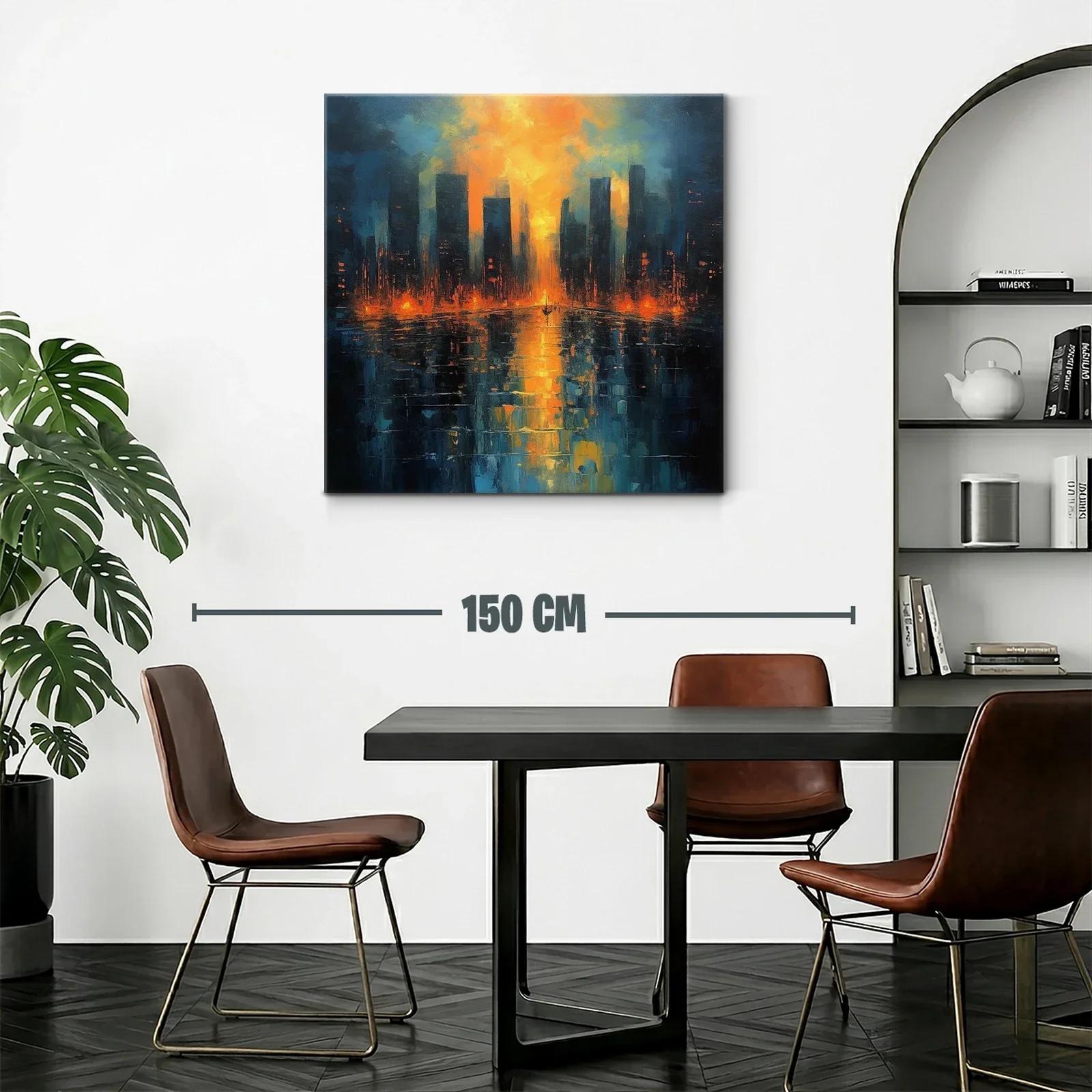 Atardecer vibrante sobre ciudad reflejada en agua — miniatura 2
