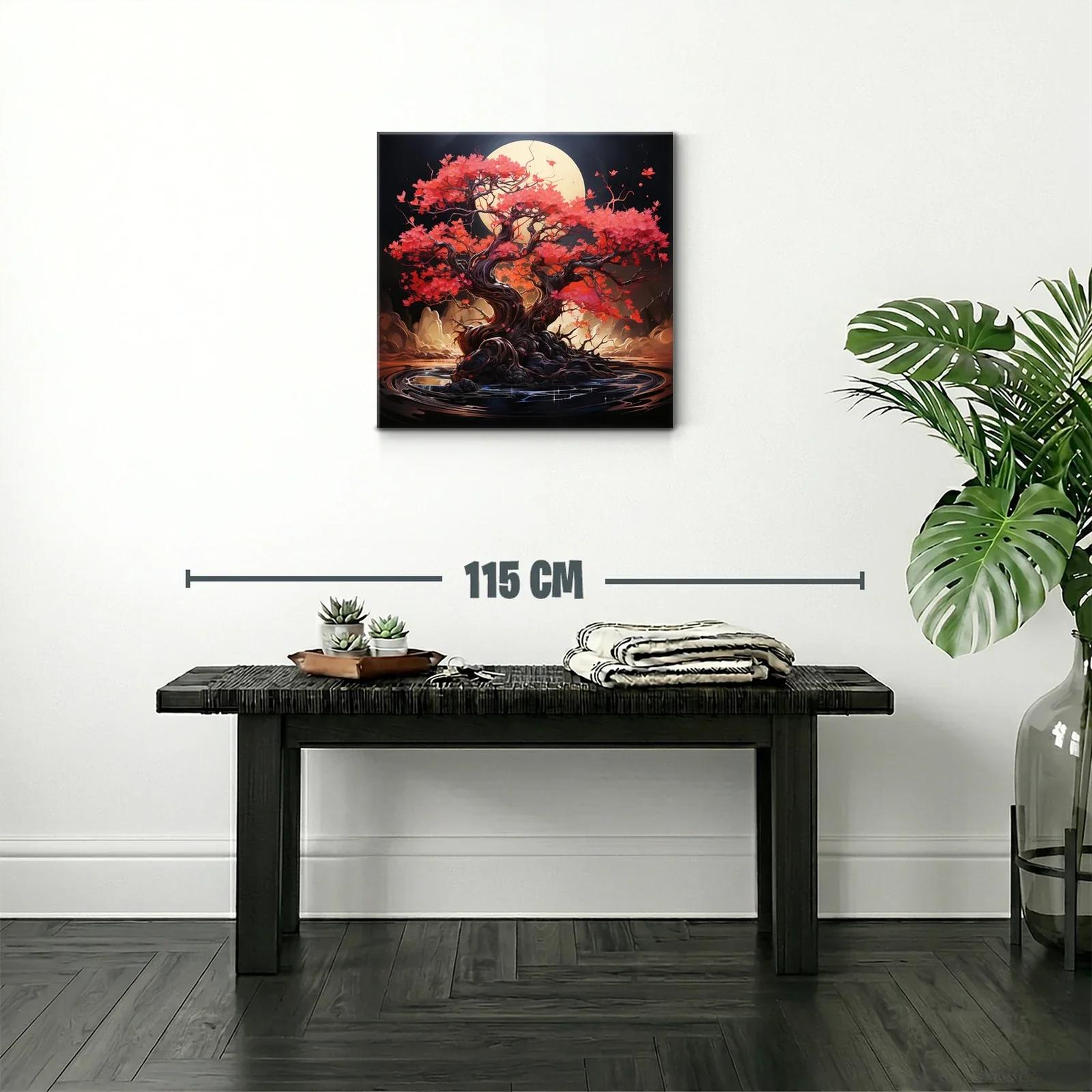 Árbol de hojas rojas bajo luna llena — miniatura 2