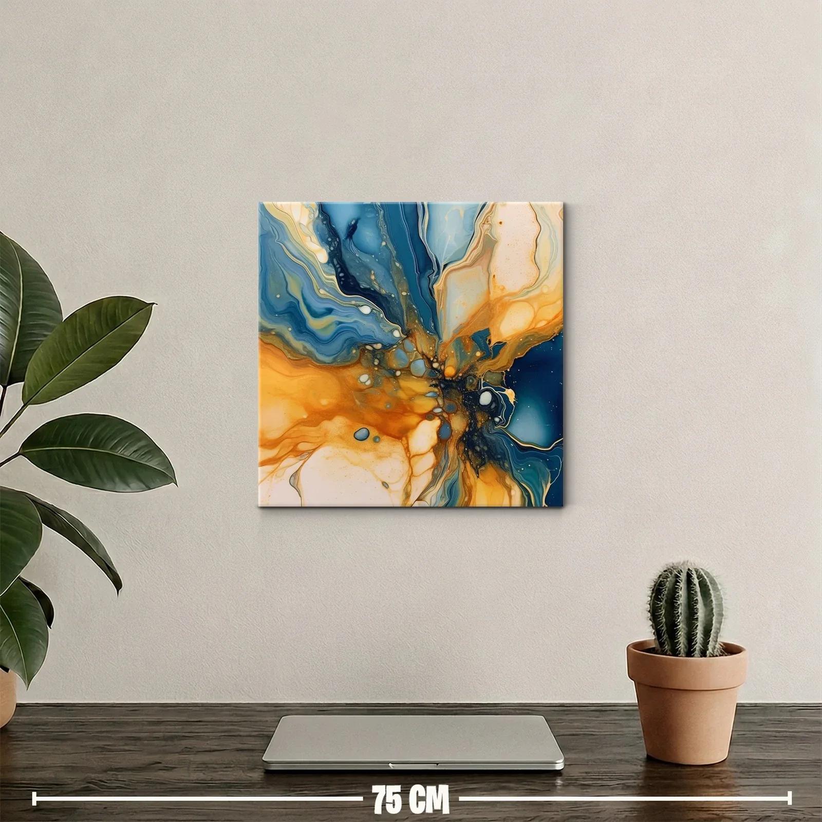 Cuadro abstracto con tonos azul y ocre vibrantes — miniatura 2