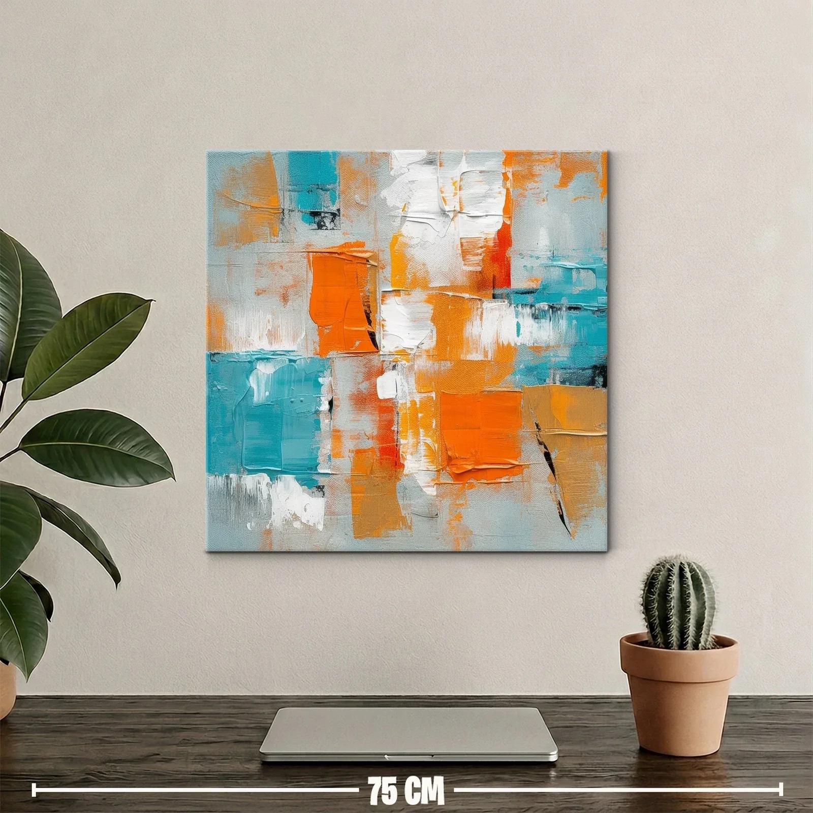 Cuadro abstracto con tonos naranjas y azules vibrantes — miniatura 2