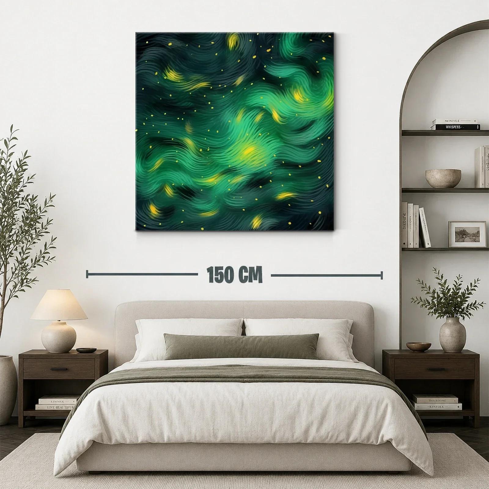 Cuadro abstracto con textura fluida en tonos verdes y amarillos — miniatura 3