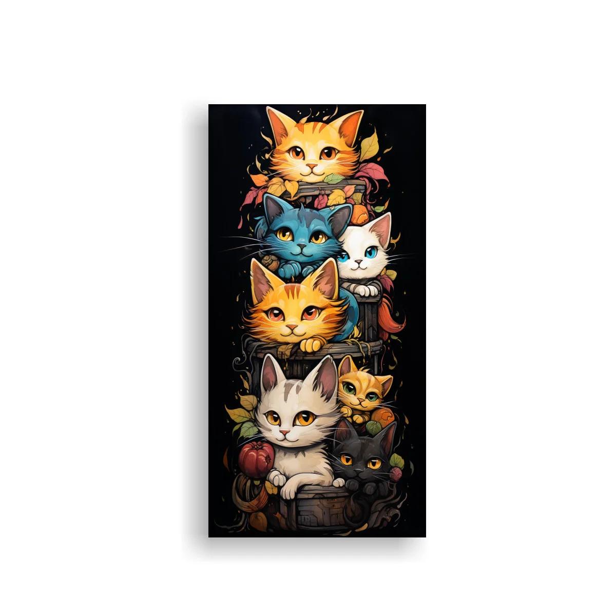 Cuadro grupo de gatos en cesta con flores rosadas — imagen principal