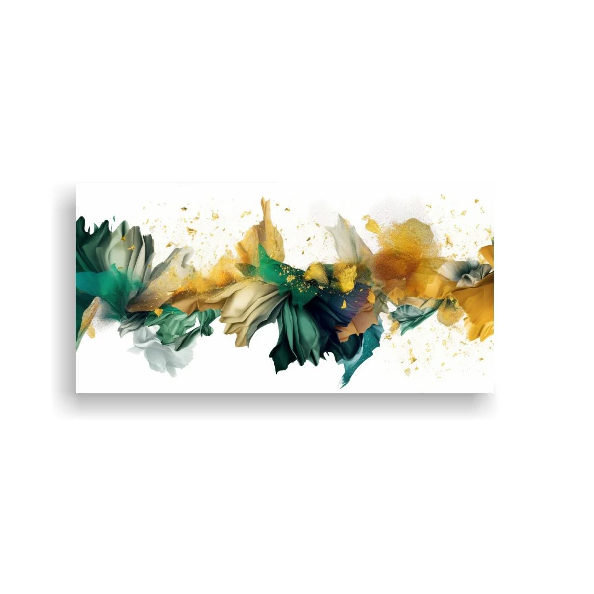 Cuadro flores abstractas en explosión con tonos mostaza y verde — imagen principal