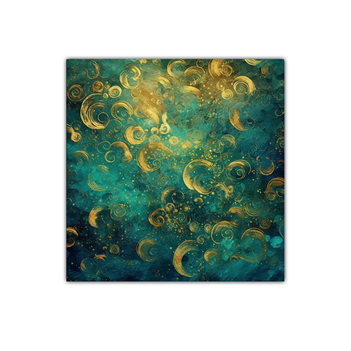 Composición abstracta con espirales doradas y fondo turquesa — miniatura 1