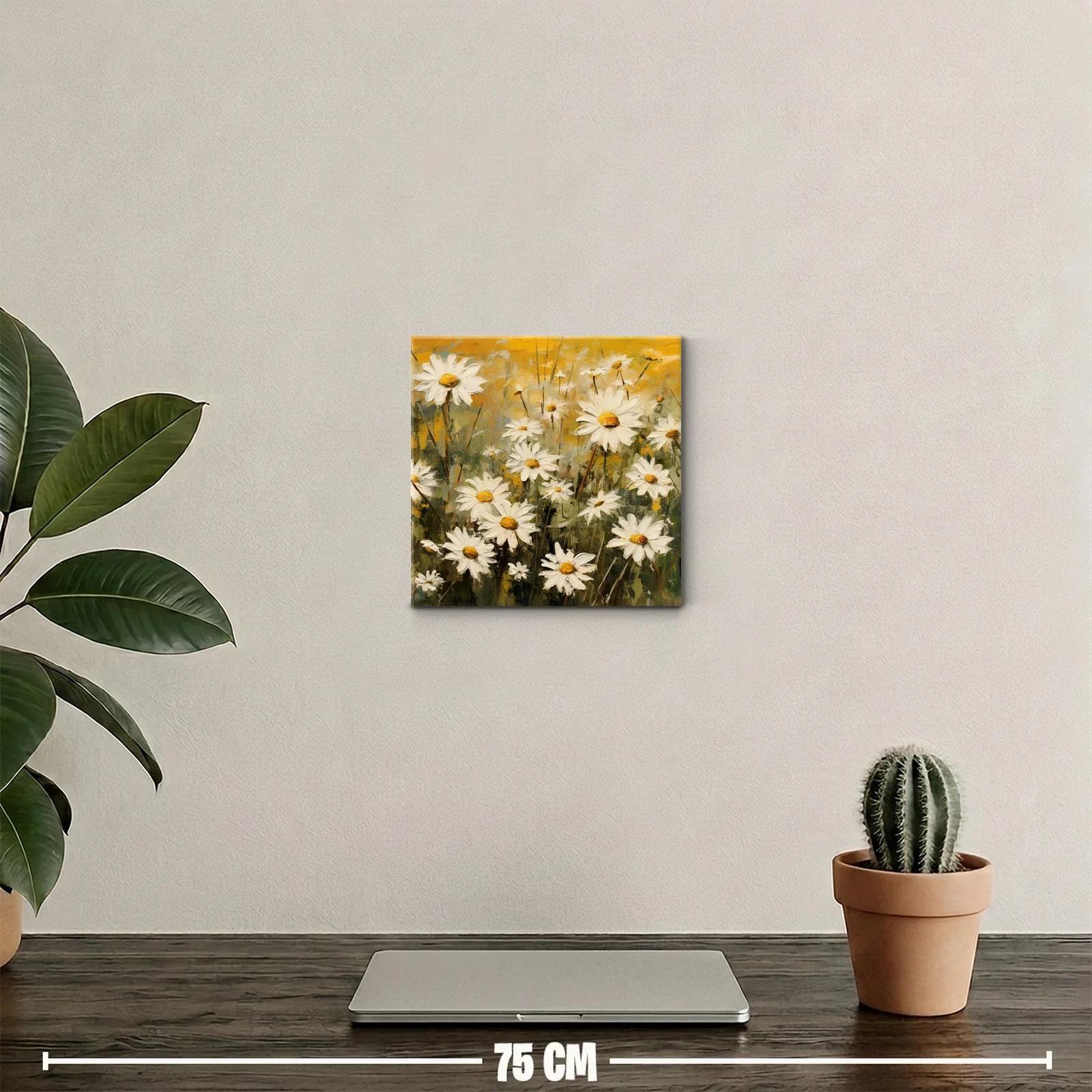 Cuadro de margaritas blancas con fondo en tonos amarillos — miniatura 2