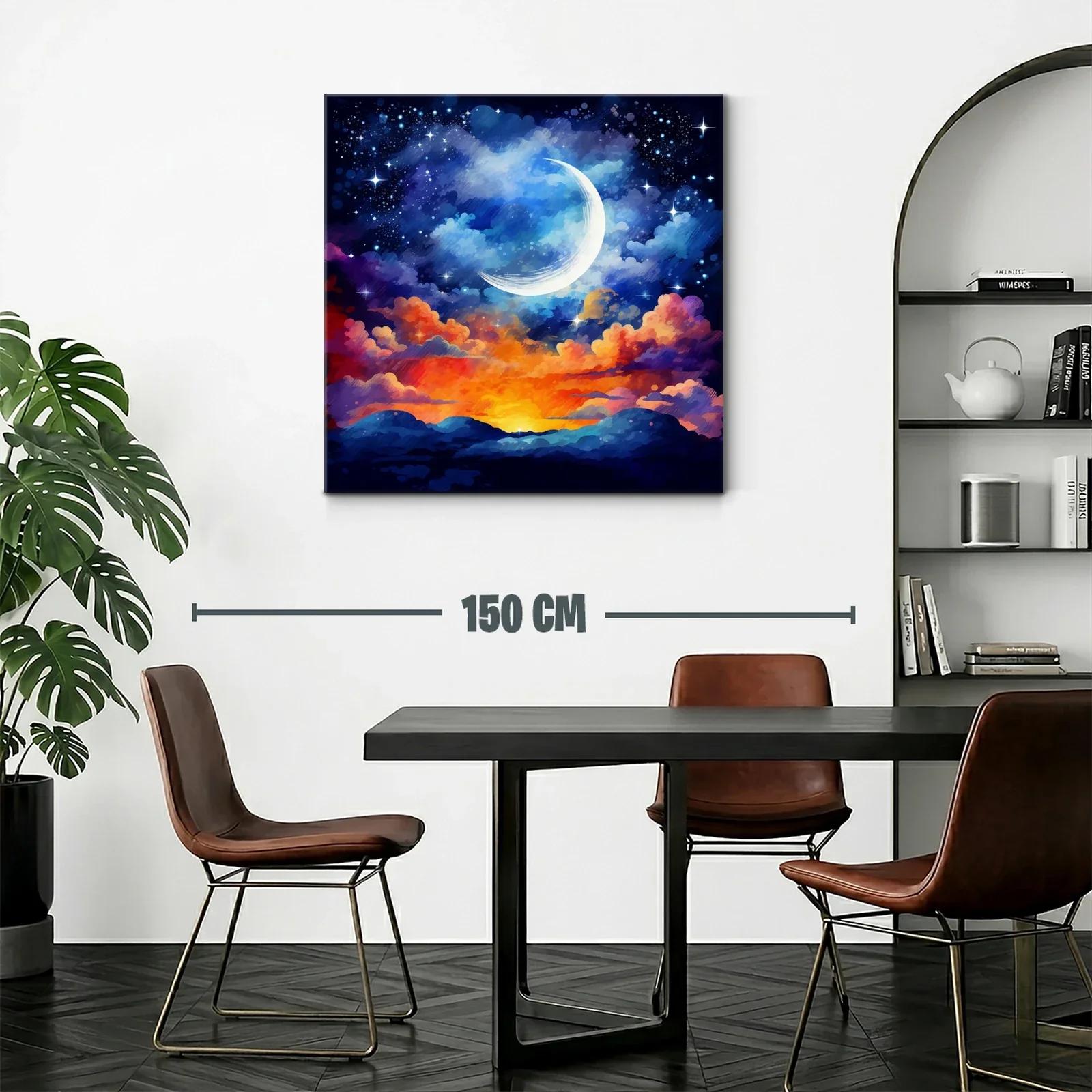 Atardecer celestial con luna creciente y cielo estrellado — miniatura 2