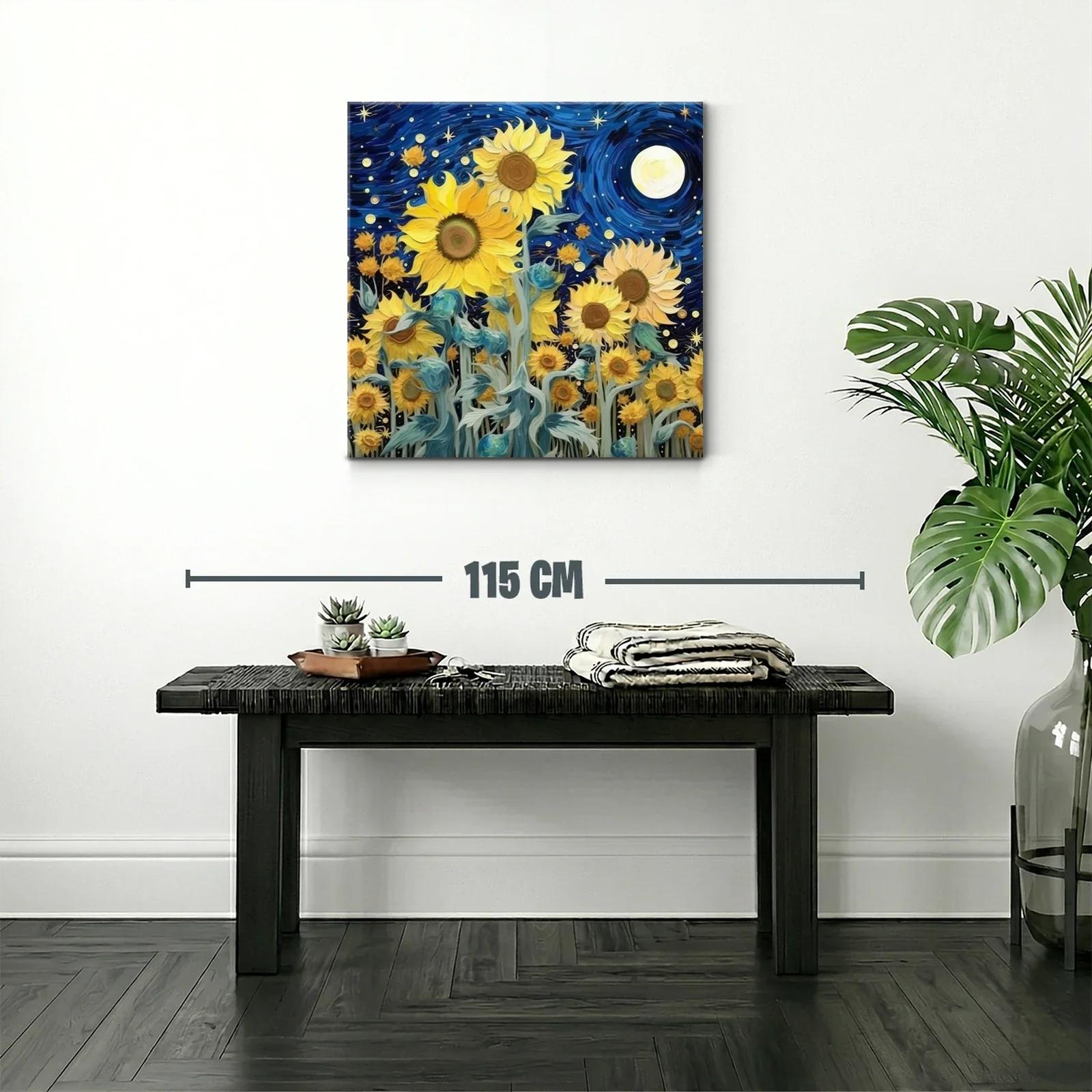 Girasoles bajo un cielo nocturno estrellado y vibrante — miniatura 2