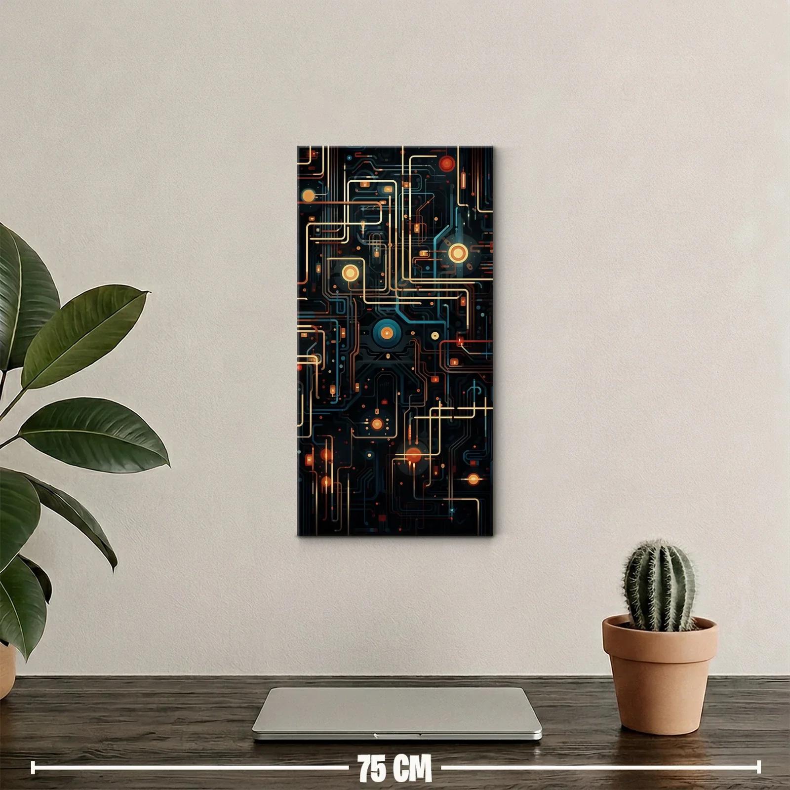 Cuadro circuito electrónico abstracto con nodos luminosos — miniatura 2