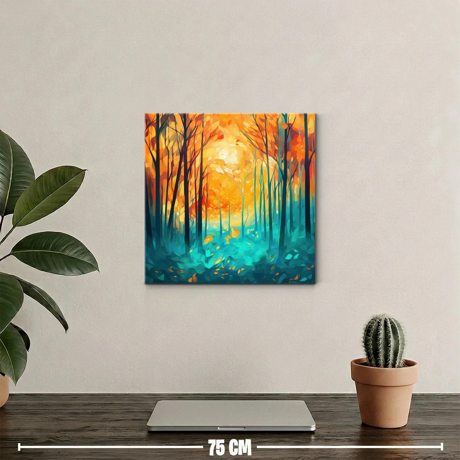 Bosque vibrante con árboles al amanecer en tonos cálidos — miniatura 2