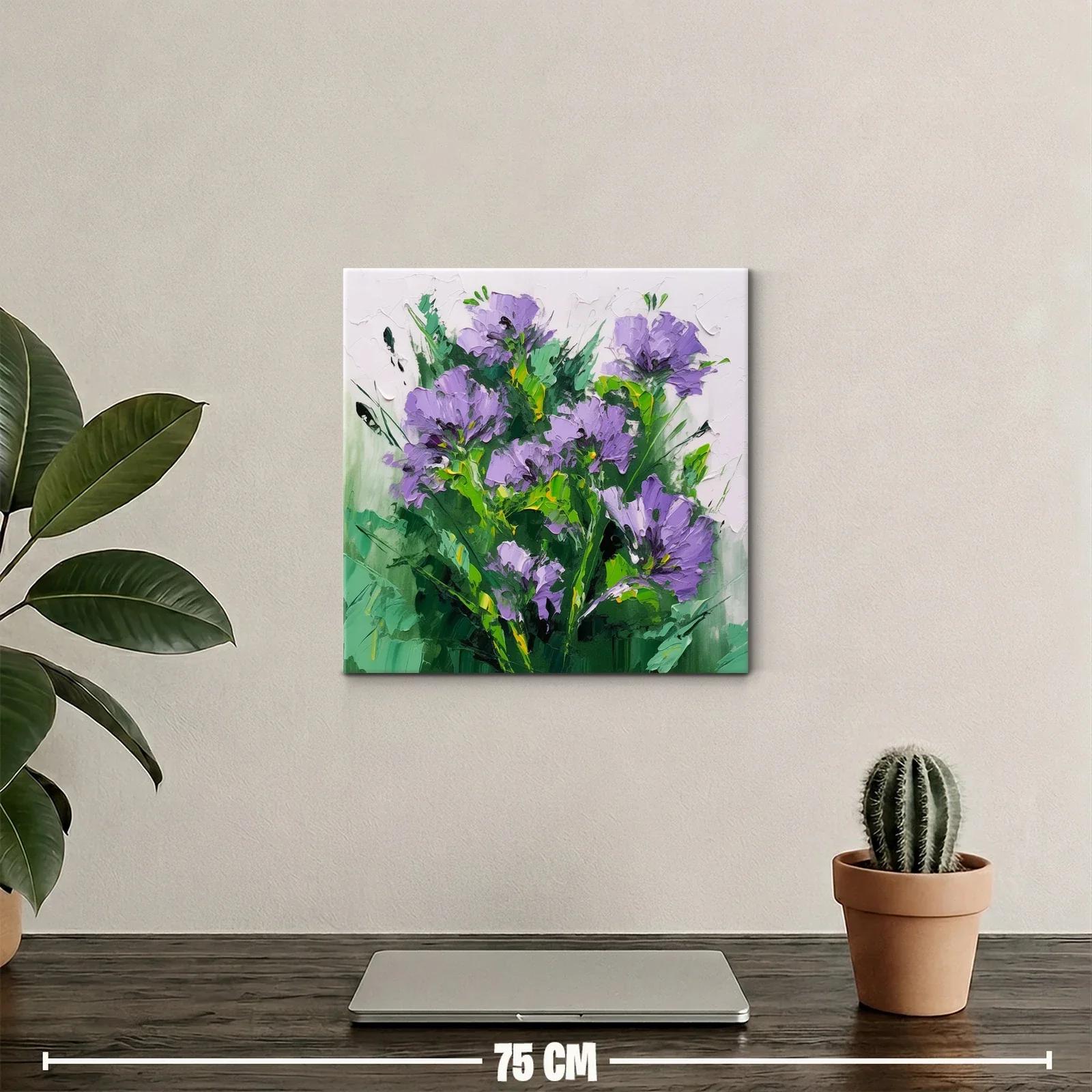 Cuadro moderno con flores lilas y follaje verde intenso — miniatura 2