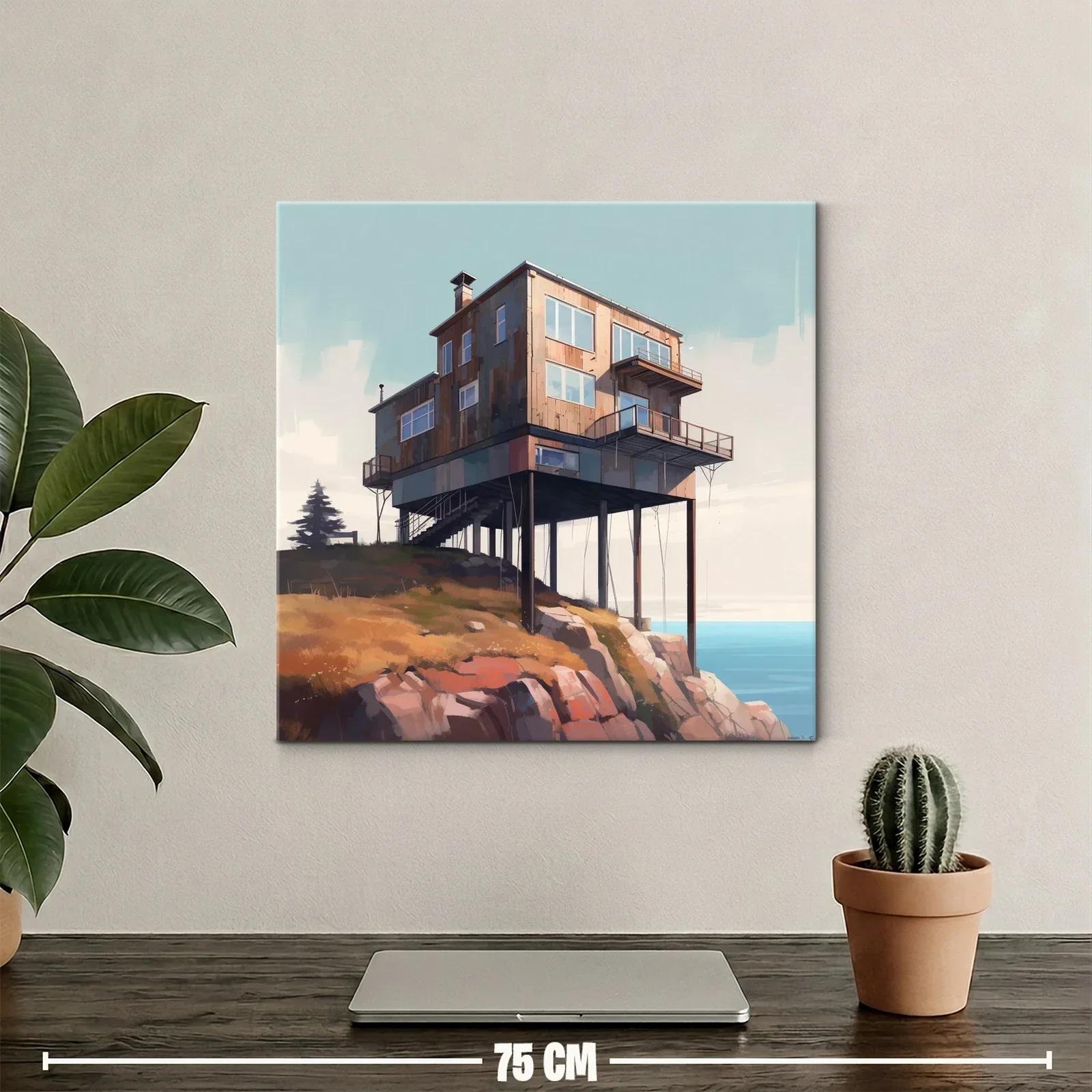 Casa sobre acantilado con vista al mar y cielo claro — miniatura 2