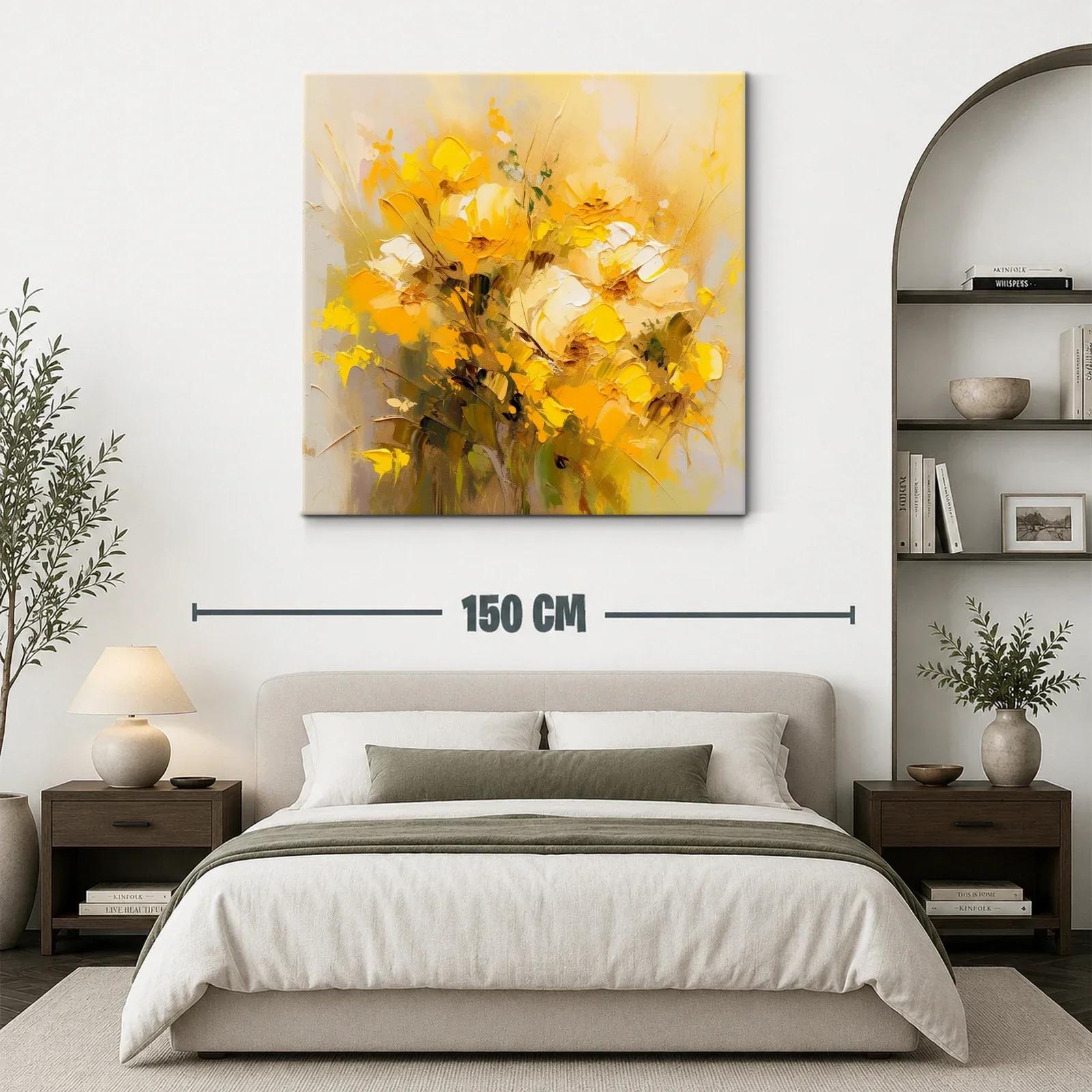 Cuadro floral con bouquet vibrante en tonos amarillos y ocres — miniatura 3